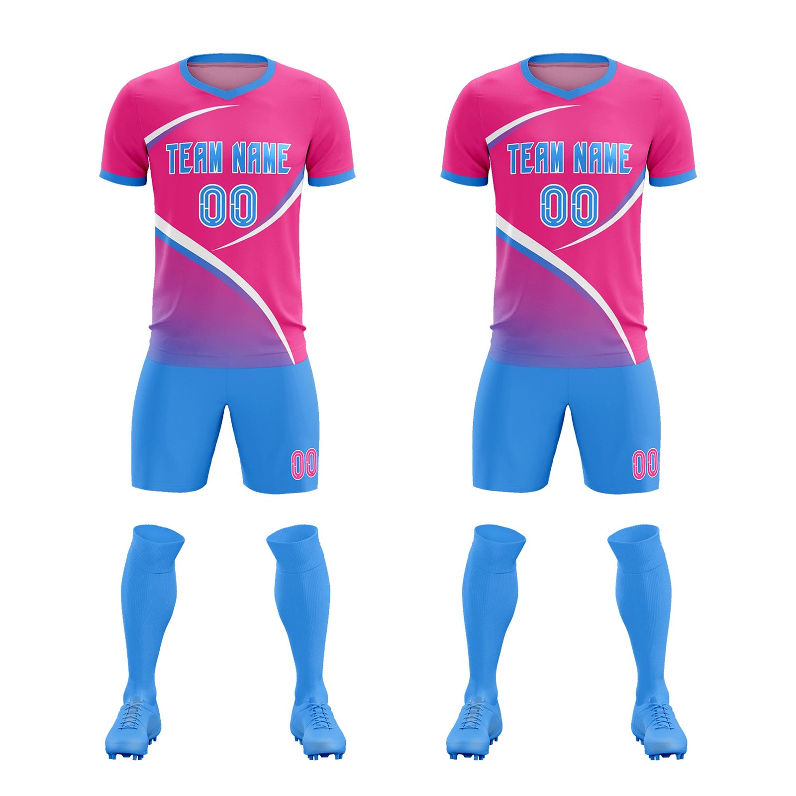 Custom Pink Powder Blue Color Block Training Uniform For Men Soccer Sets Jersey