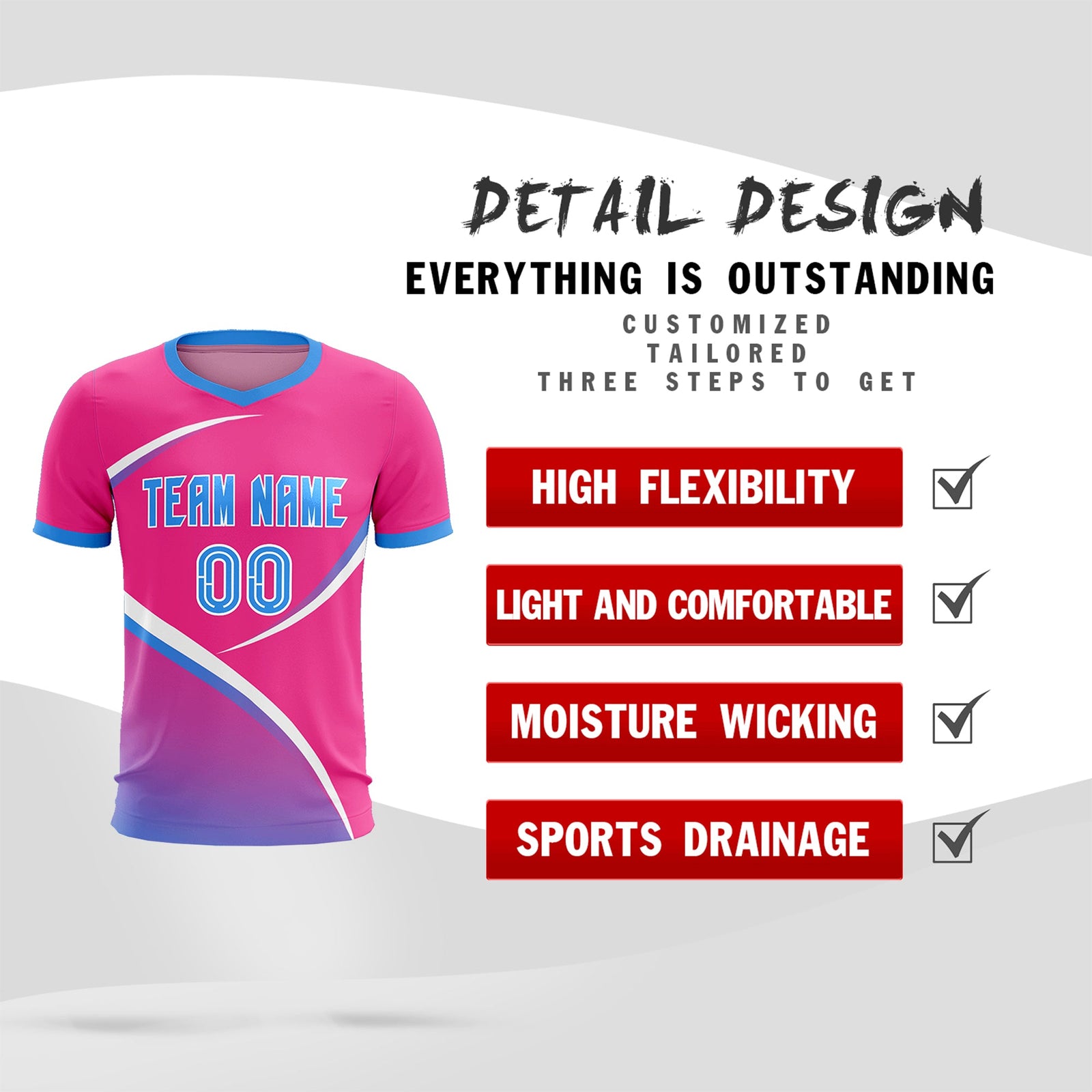 Custom Pink Powder Blue Color Block Training Uniform For Men Soccer Sets Jersey