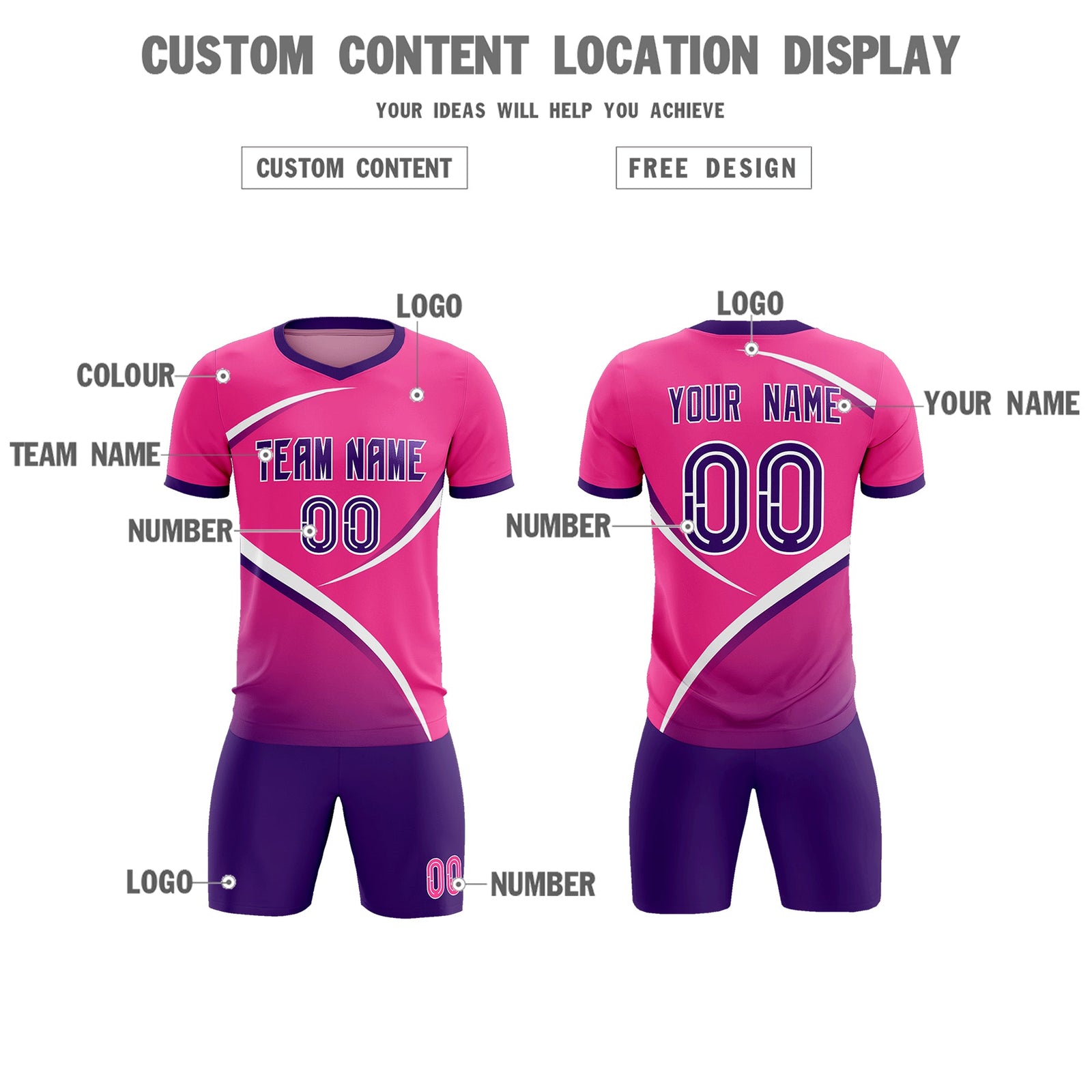 Custom Pink Purple Color Block Training Uniform For Men Soccer Sets Jersey