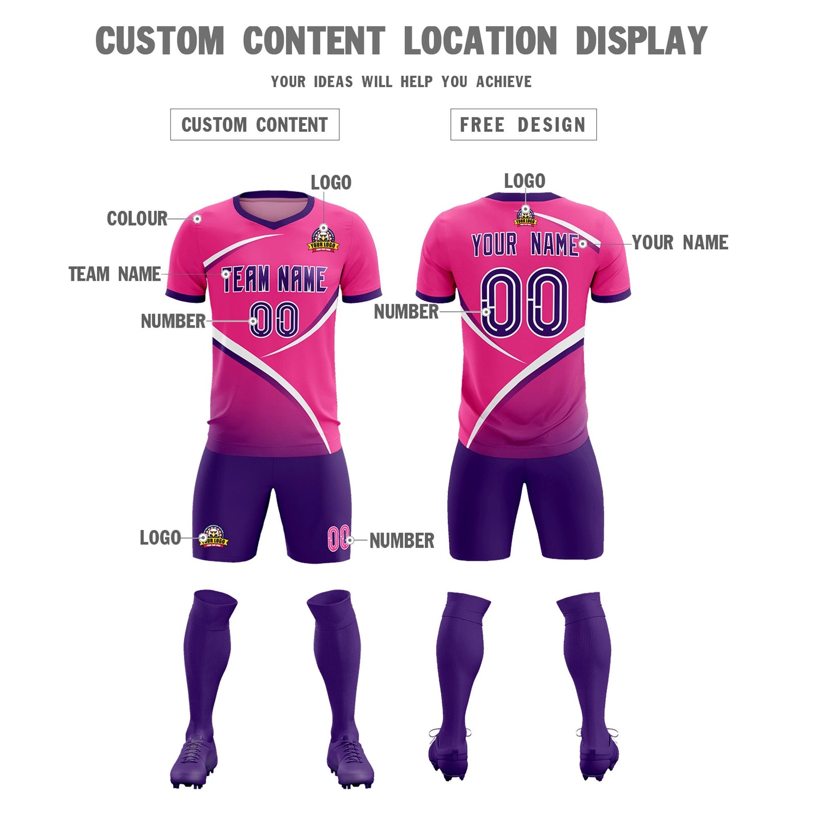 Custom Pink Purple Color Block Training Uniform For Men Soccer Sets Jersey
