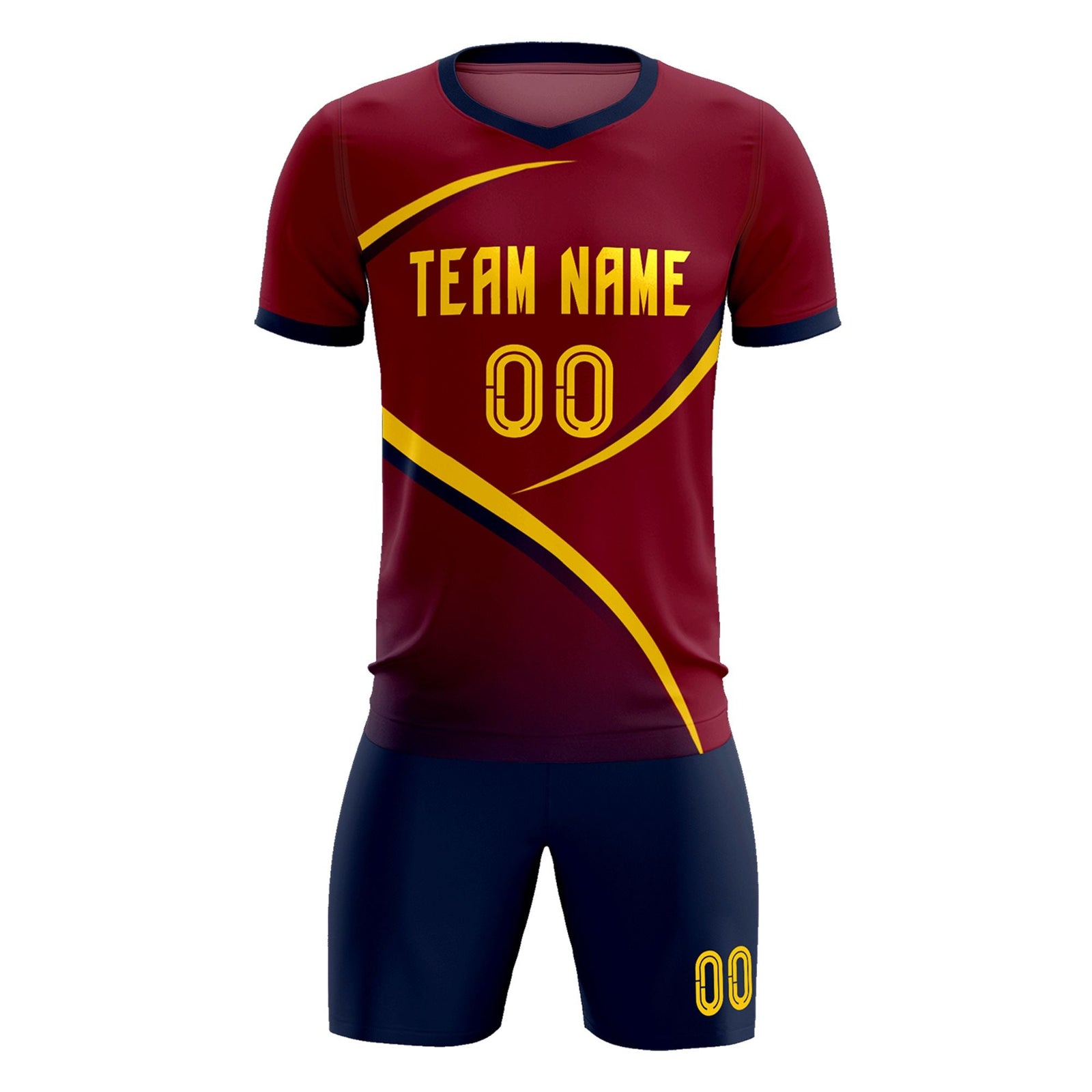 Custom Crimson Navy Color Block Training Uniform For Men Soccer Sets Jersey