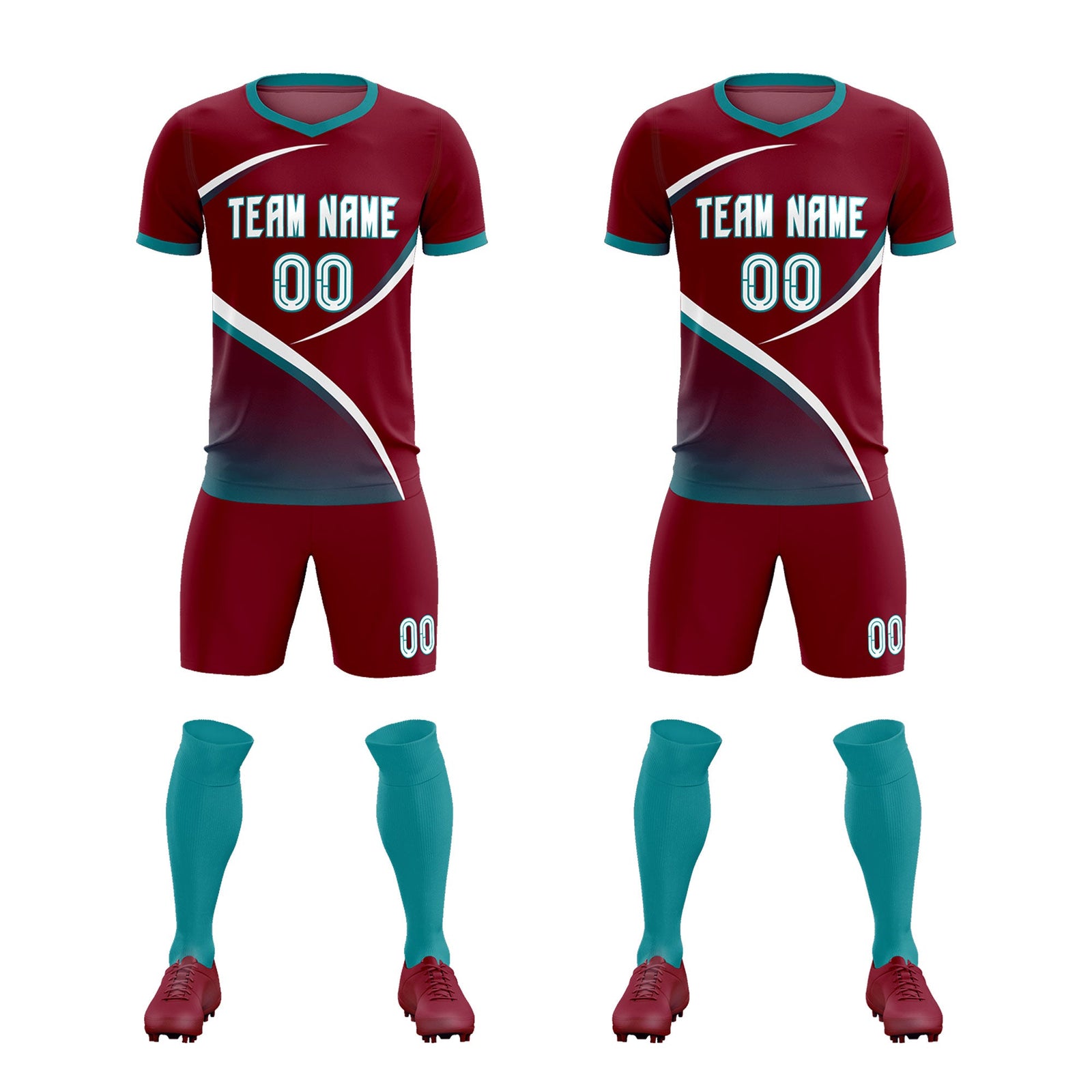 Custom Crimson Aqua Color Block Training Uniform For Men Soccer Sets Jersey