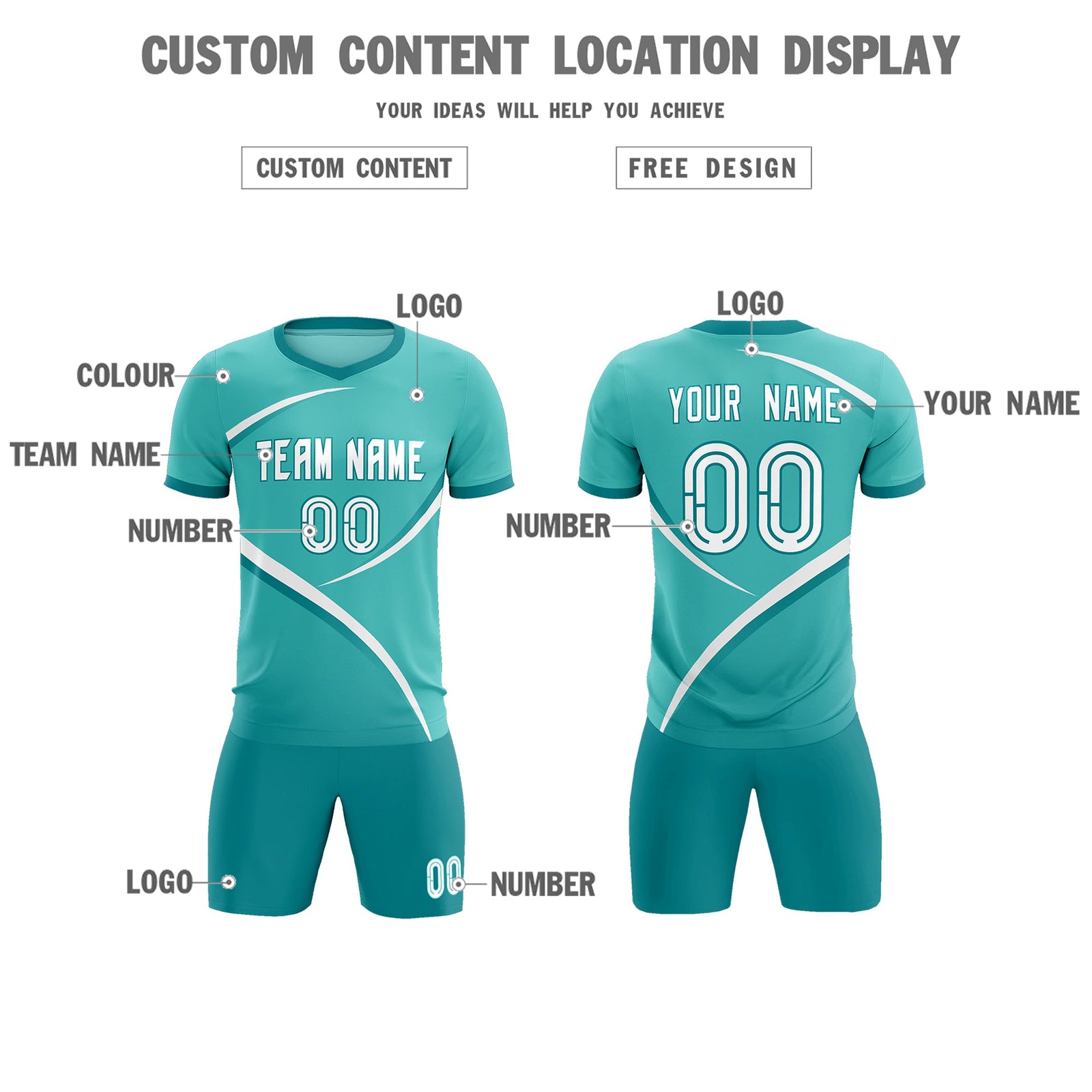 Custom Bright Green Aqua Color Block Training Uniform For Men Soccer Sets Jersey