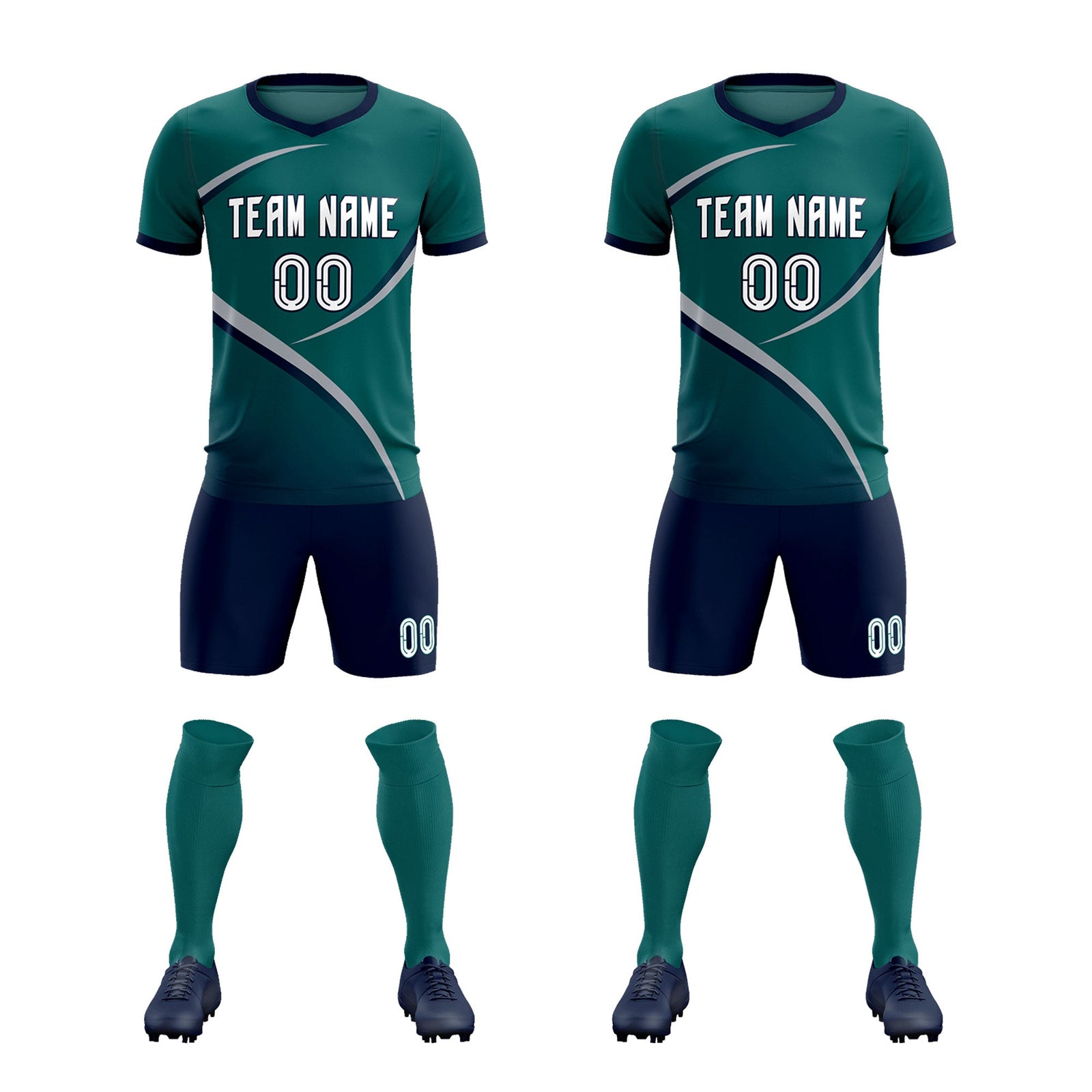Custom Aqua Navy Color Block Training Uniform For Men Soccer Sets Jersey