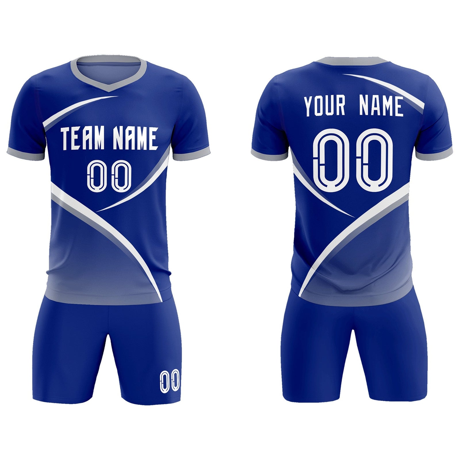 Custom Royal Gray Color Block Training Uniform For Men Soccer Sets Jersey
