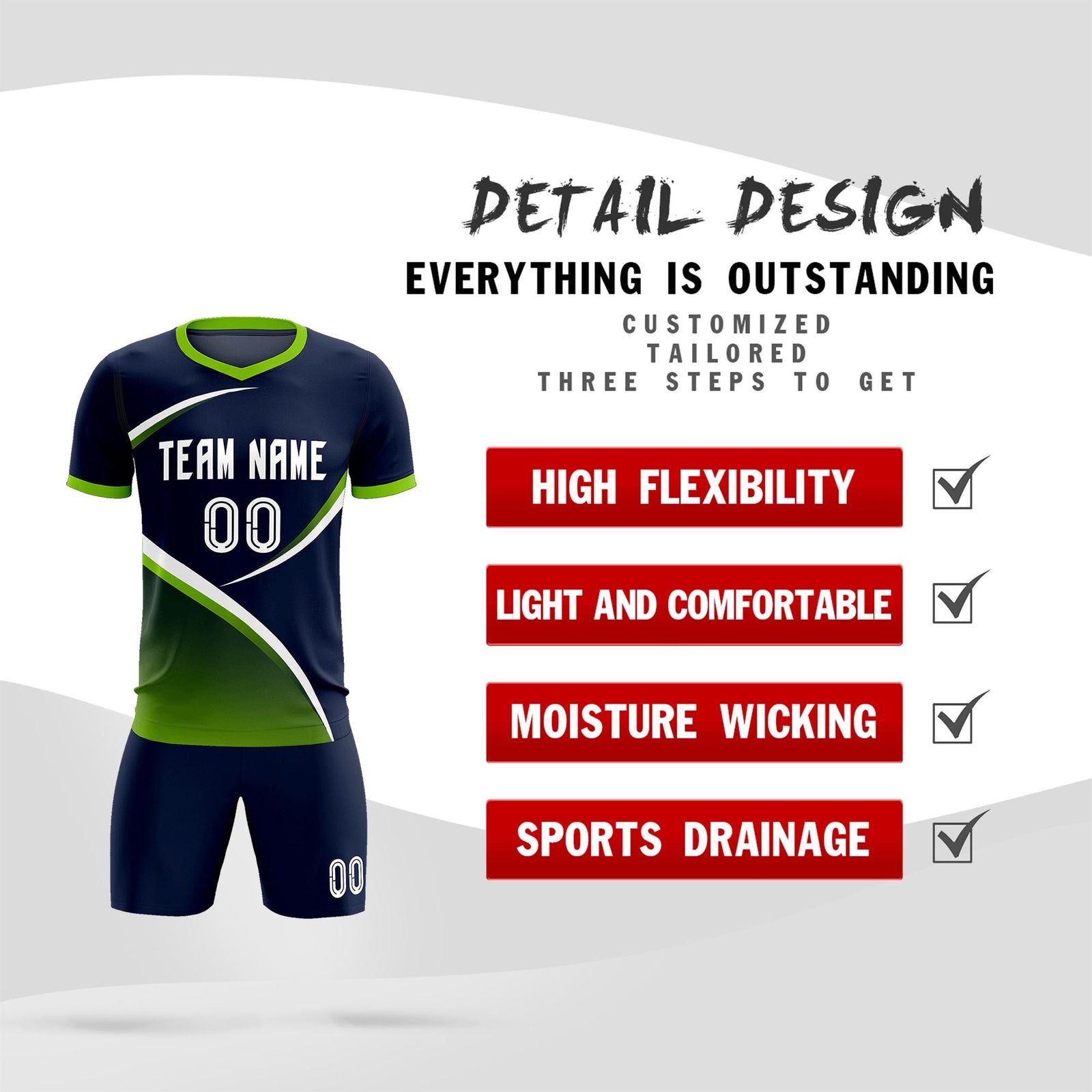 Custom Navy Neon Green Color Block Training Uniform For Men Soccer Sets Jersey