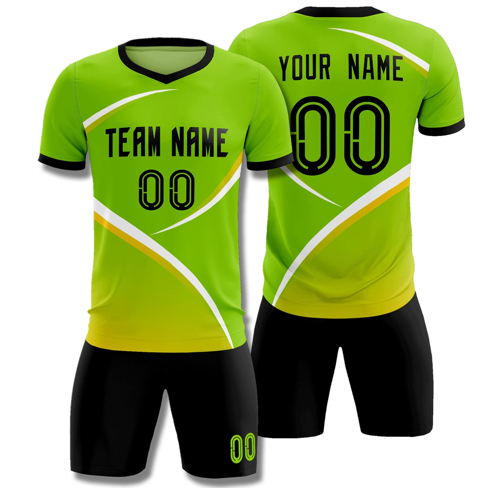 Custom Neon Green Black Color Block Training Uniform For Men Soccer Sets Jersey
