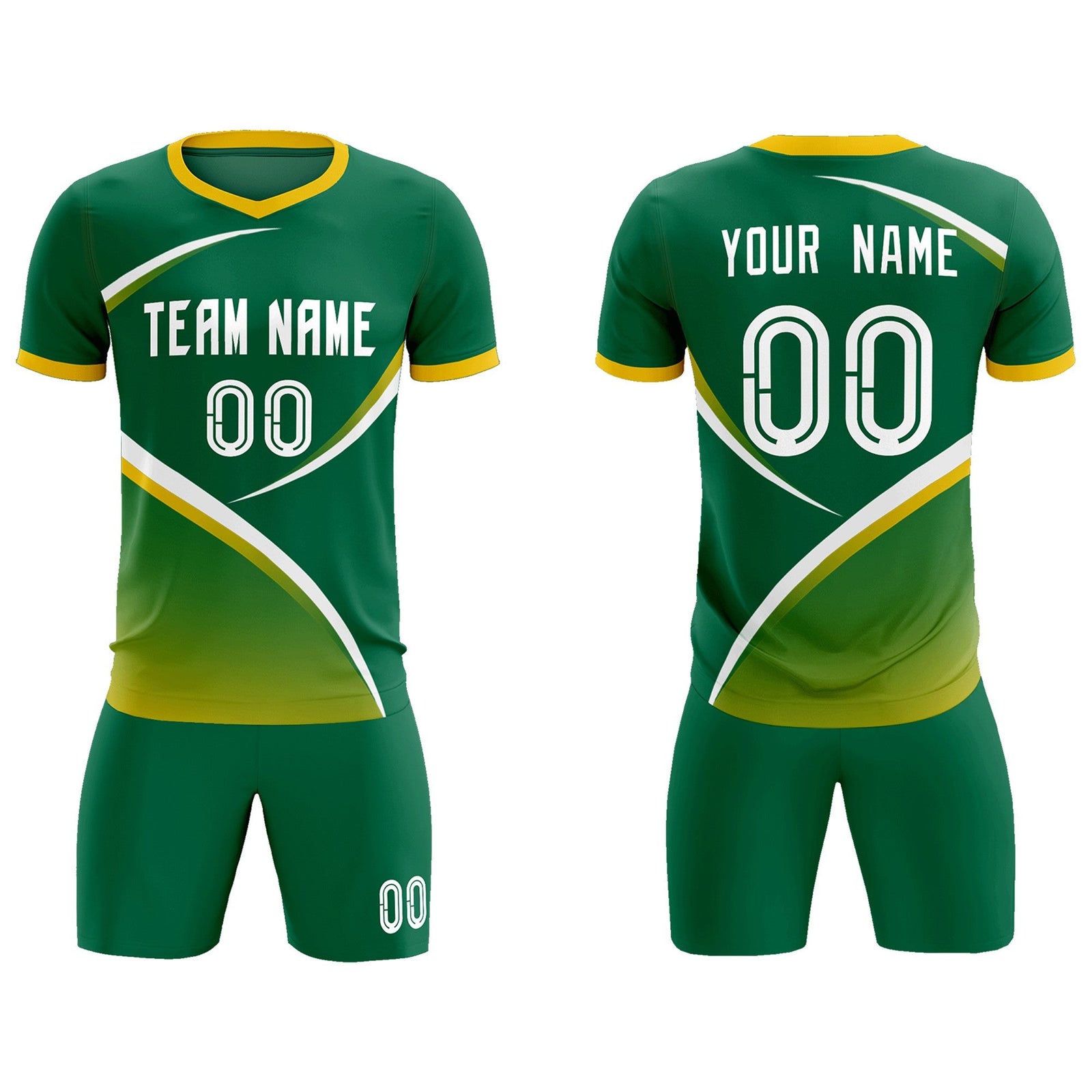 Custom Kelly Green Gold Color Block Training Uniform For Men Soccer Sets Jersey