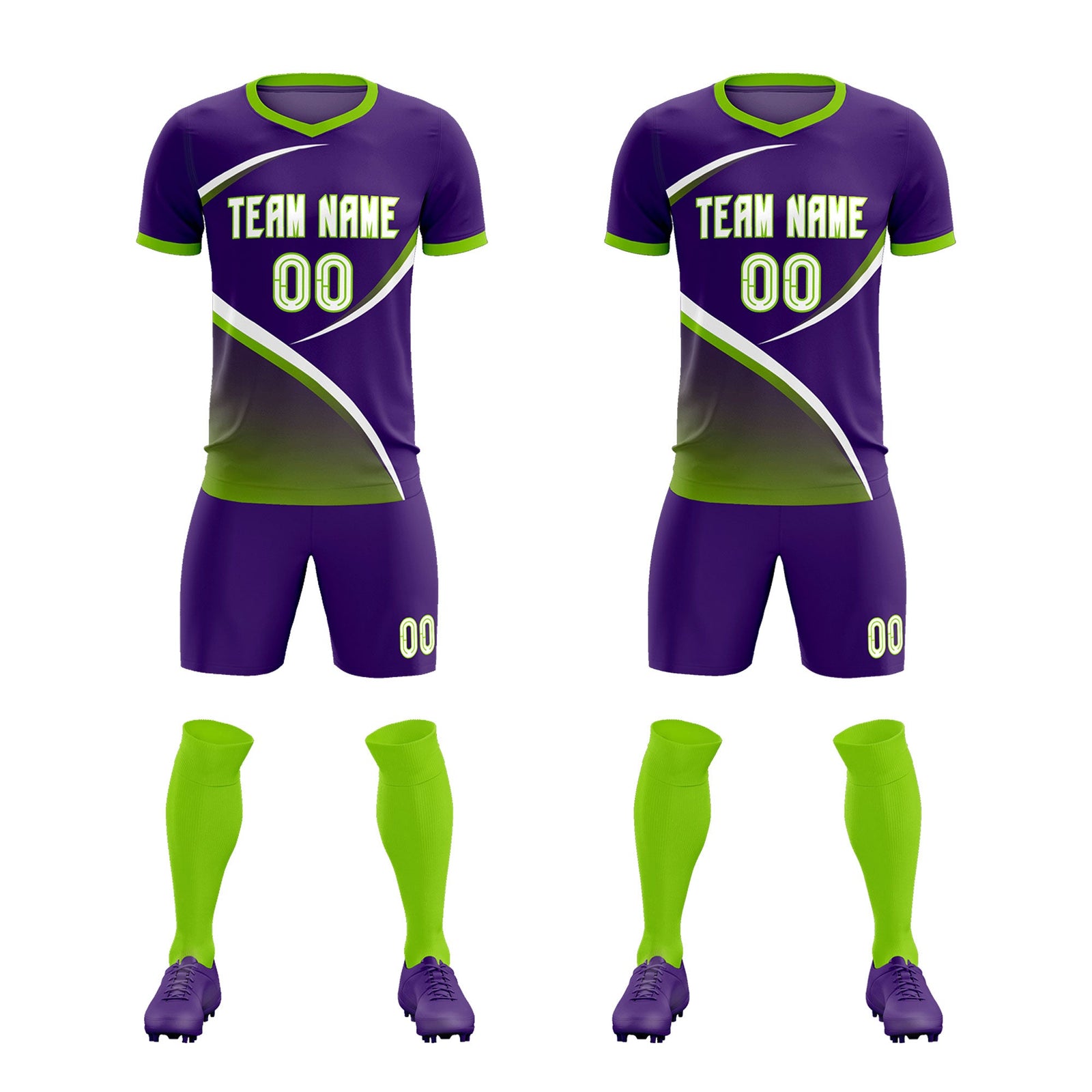 Custom Purple Neon Green Color Block Training Uniform For Men Soccer Sets Jersey