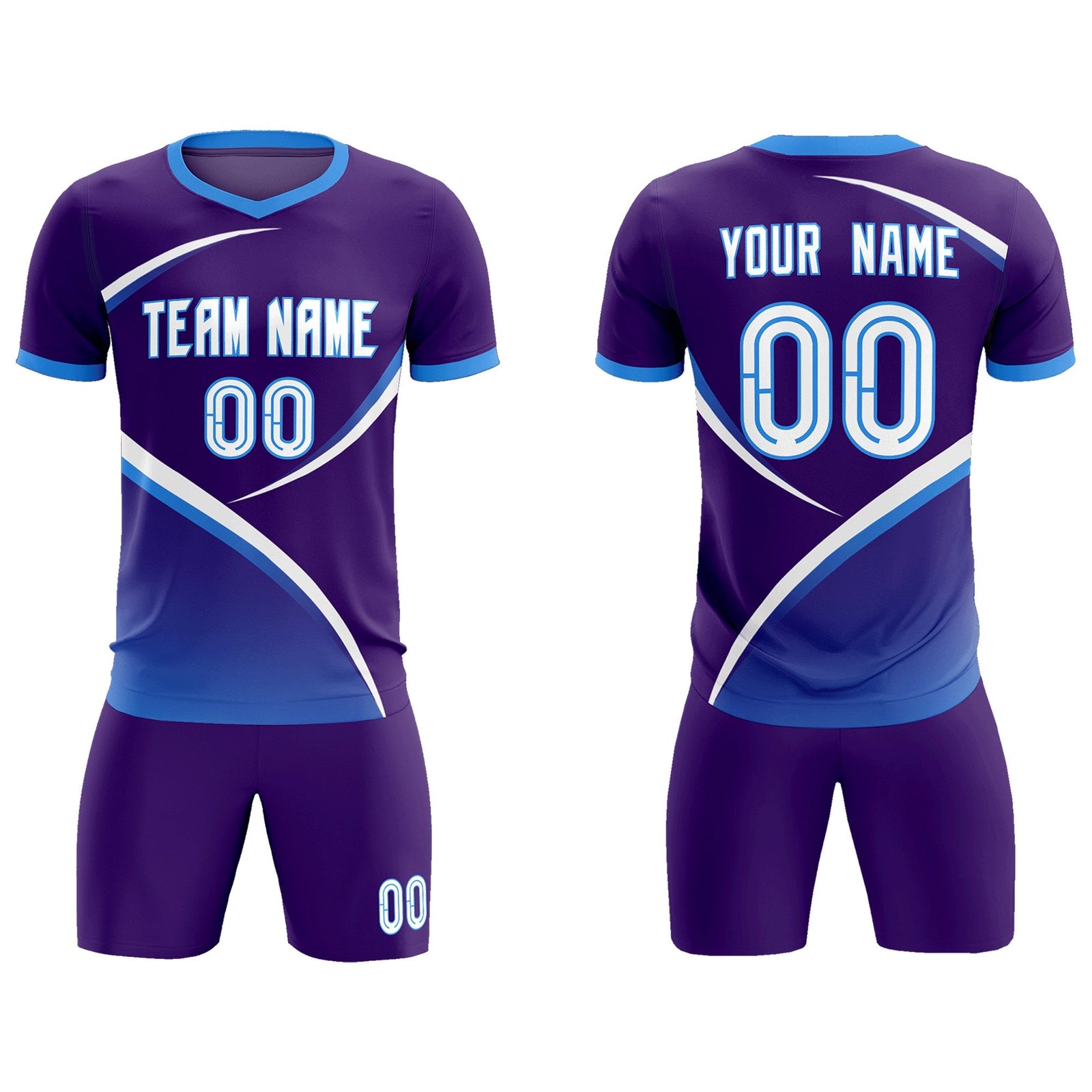 Custom Purple Powder Blue Color Block Training Uniform For Men Soccer Sets Jersey