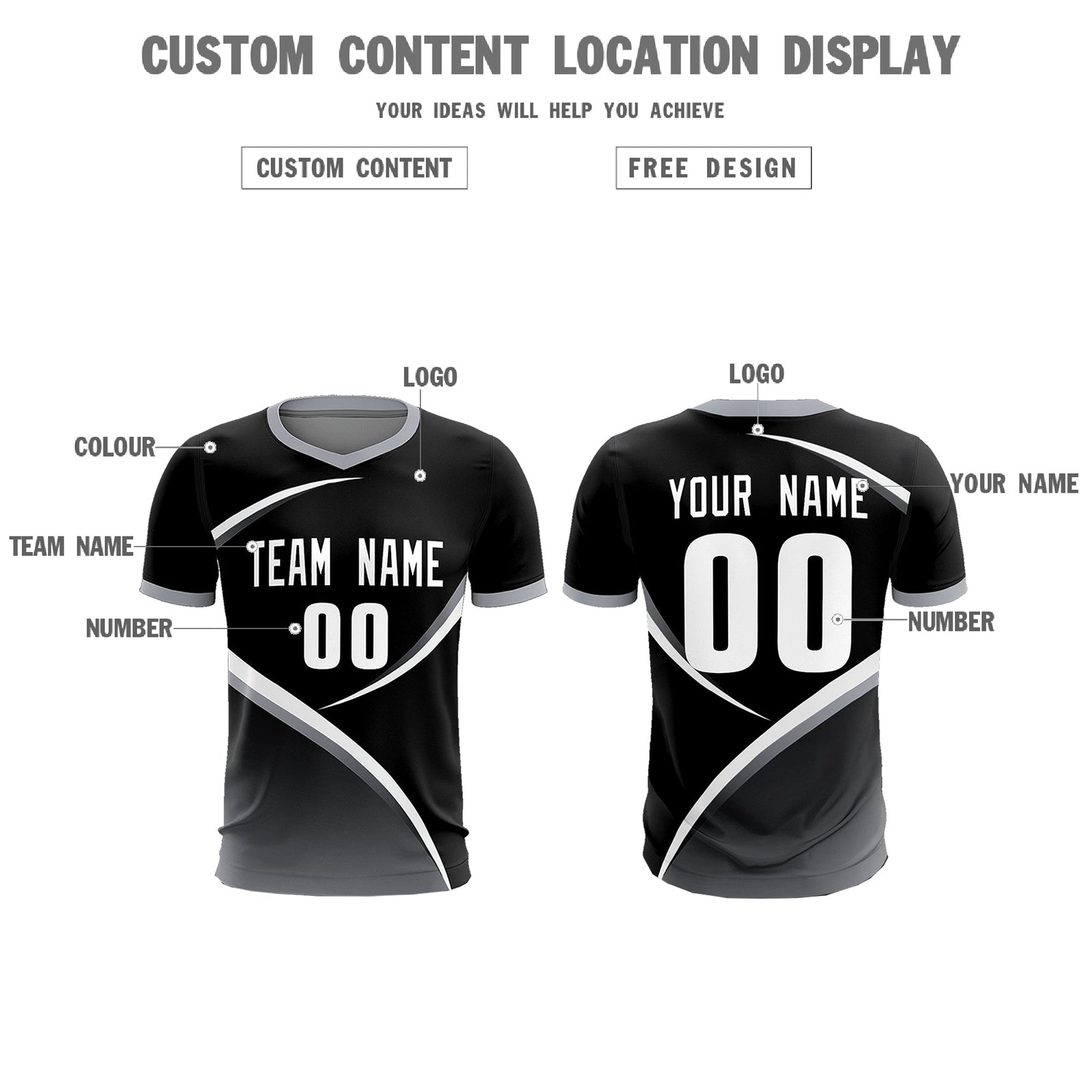 Custom Black Gray Color Block Training Uniform For Men Soccer Sets Jersey