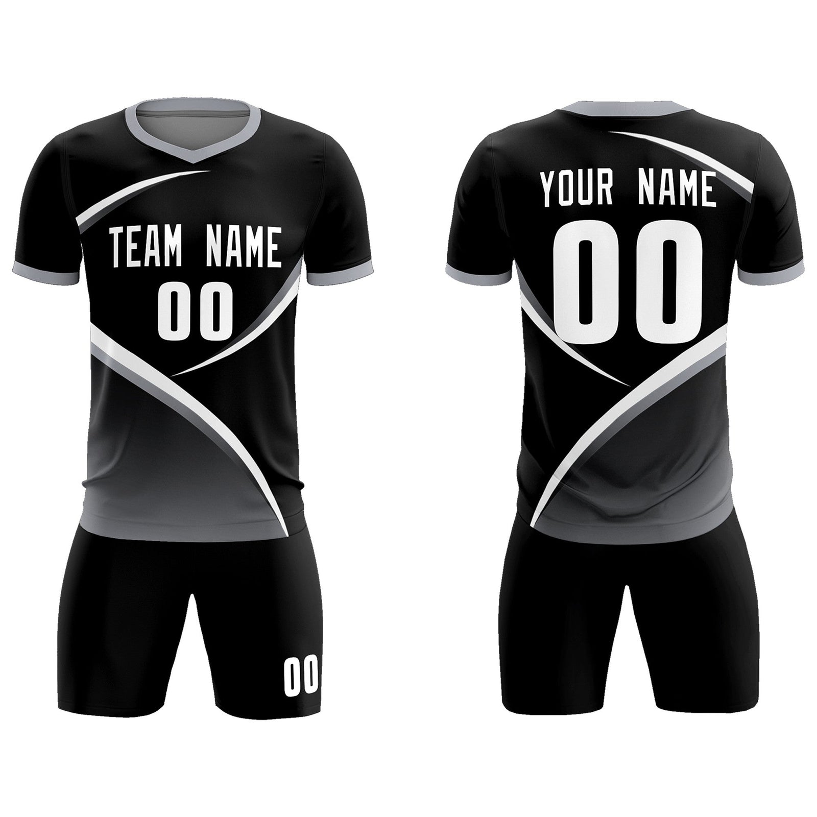 Custom Black Gray Color Block Training Uniform For Men Soccer Sets Jersey