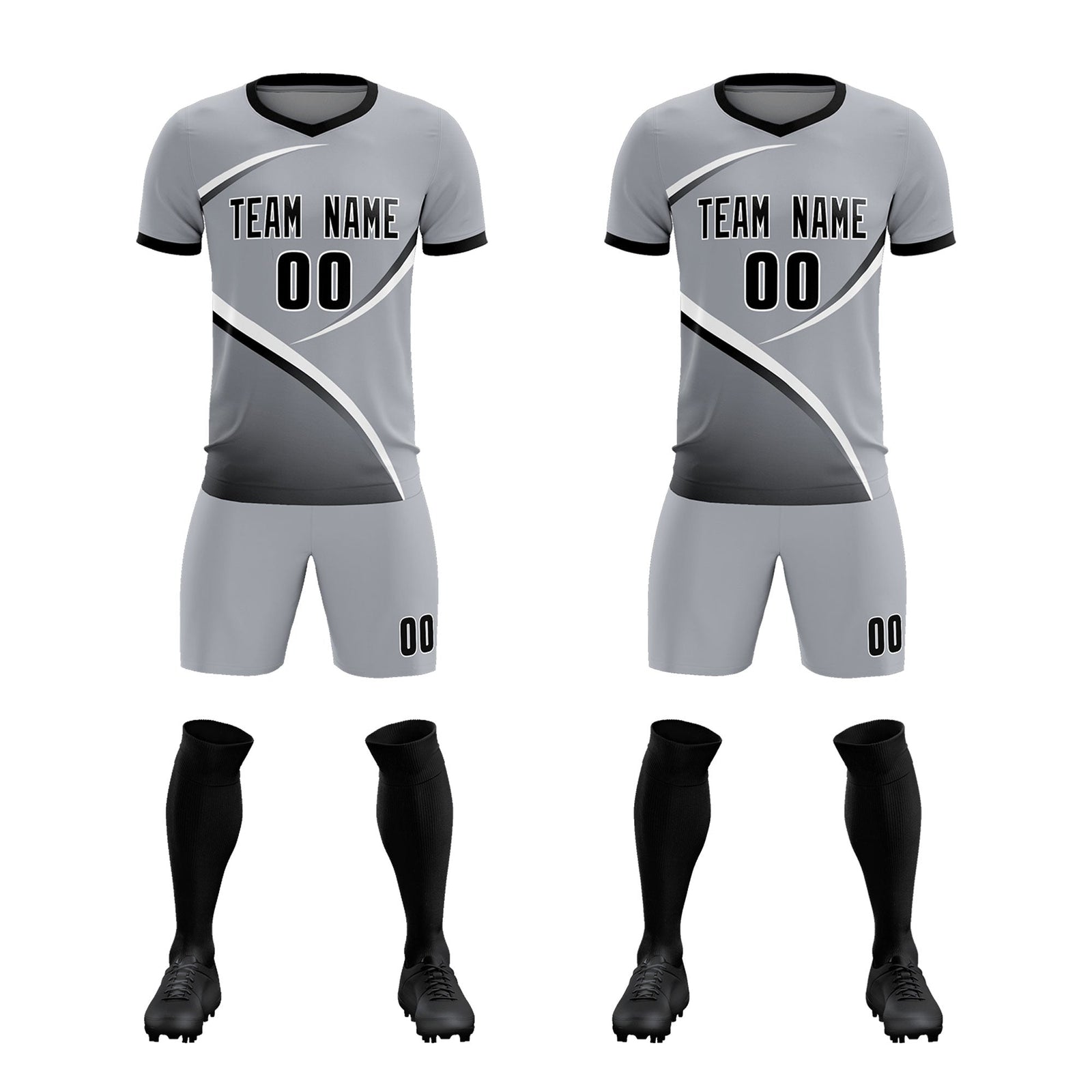 Custom Gray Black Color Block Training Uniform For Men Soccer Sets Jersey