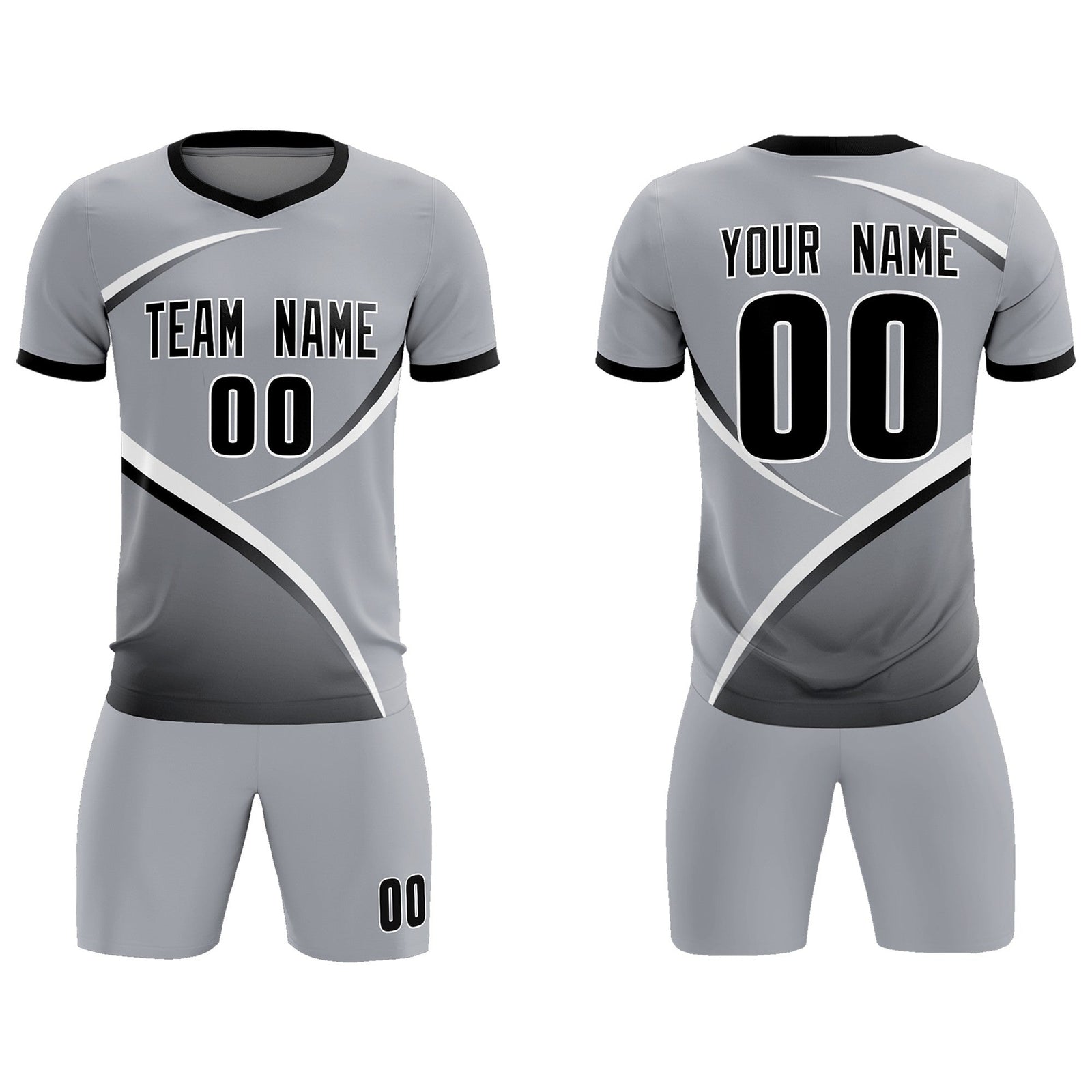 Custom Gray Black Color Block Training Uniform For Men Soccer Sets Jersey