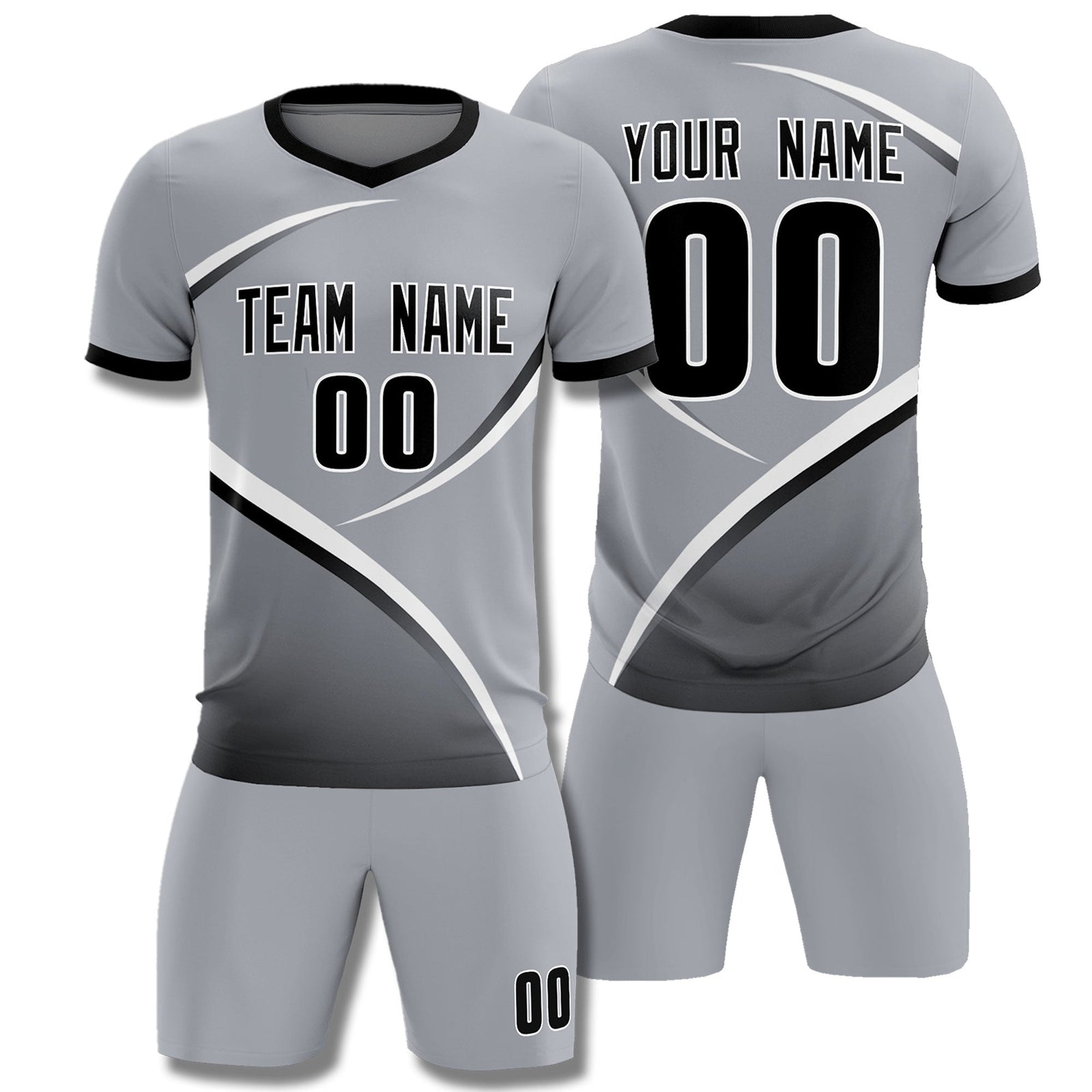 Custom Gray Black Color Block Training Uniform For Men Soccer Sets Jersey