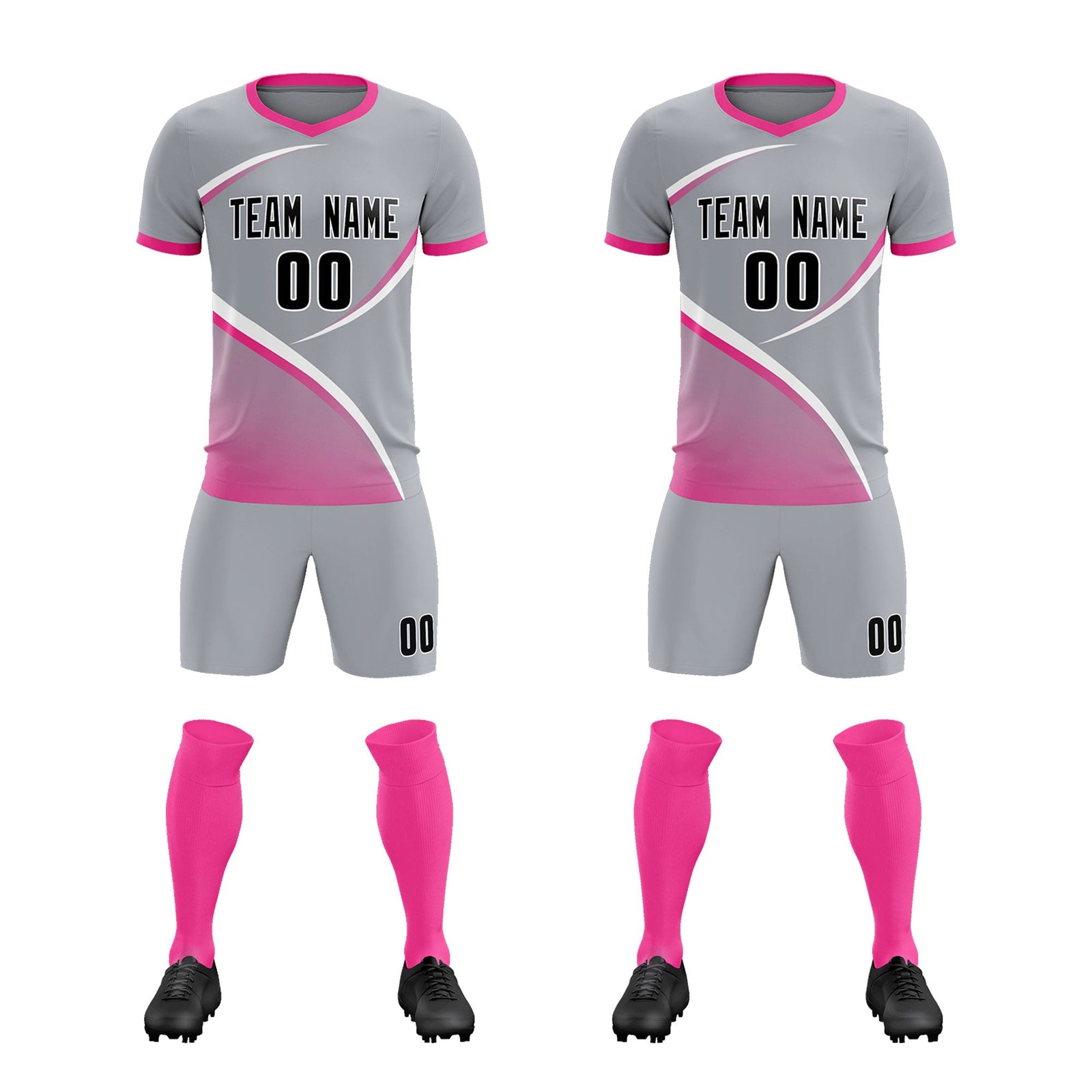 Custom Gray Pink Color Block Training Uniform For Men Soccer Sets Jersey