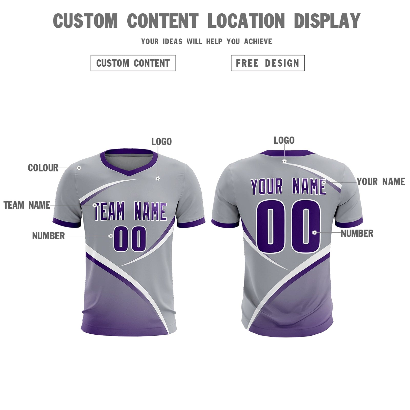 Custom Gray Purple Color Block Training Uniform For Men Soccer Sets Jersey