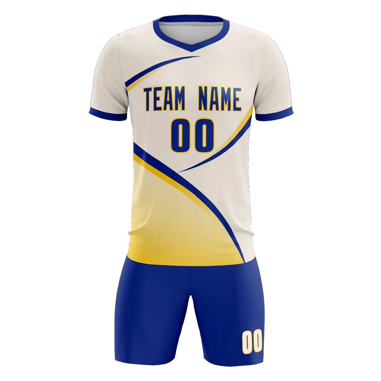 Custom Cream Royal Color Block Training Uniform For Men Soccer Sets Jersey