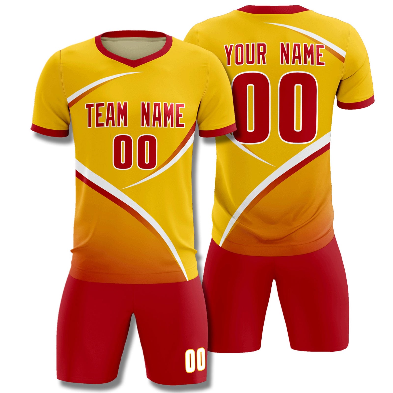 Custom Gold Red Color Block Training Uniform For Men Soccer Sets Jersey