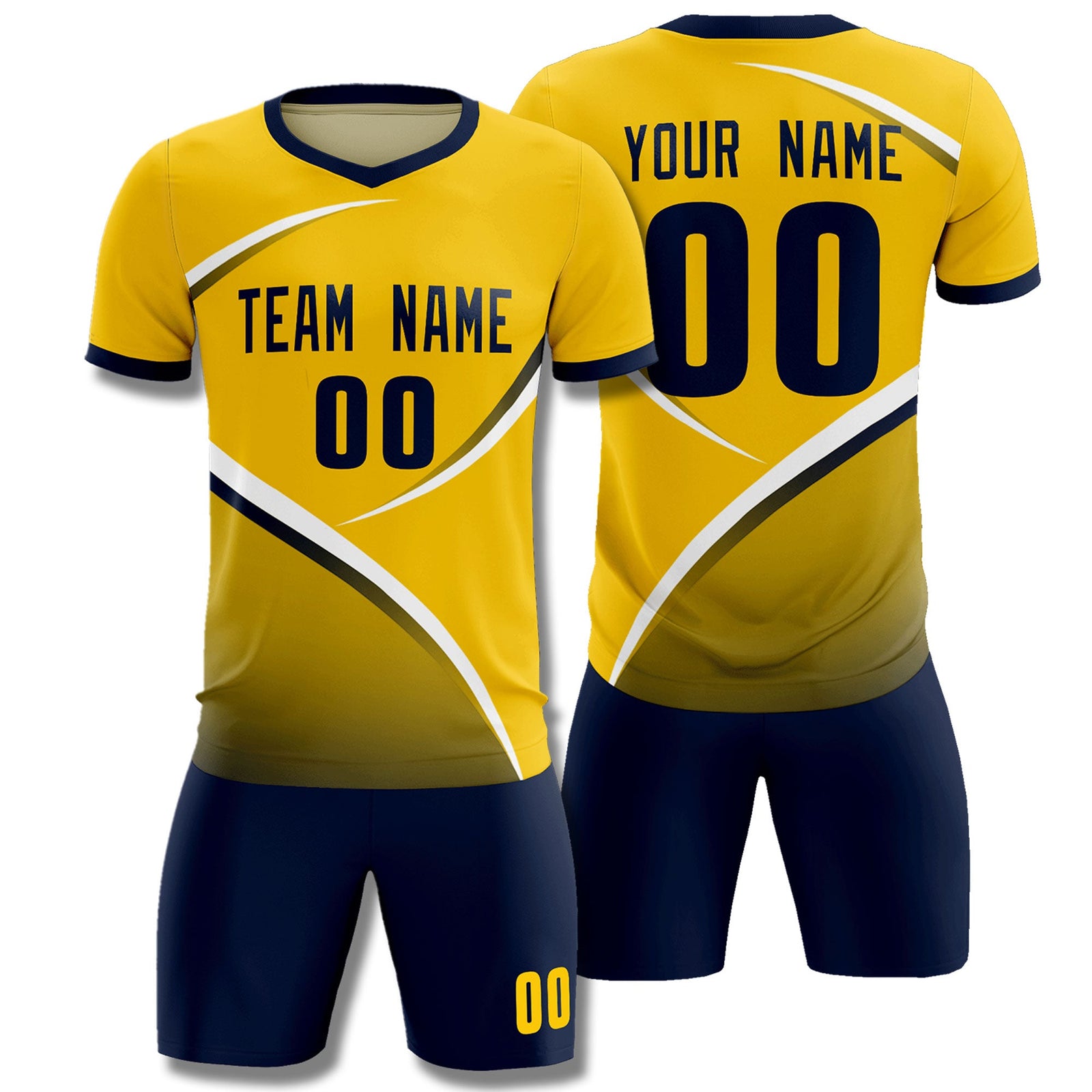 Custom Gold Navy Color Block Training Uniform For Men Soccer Sets Jersey