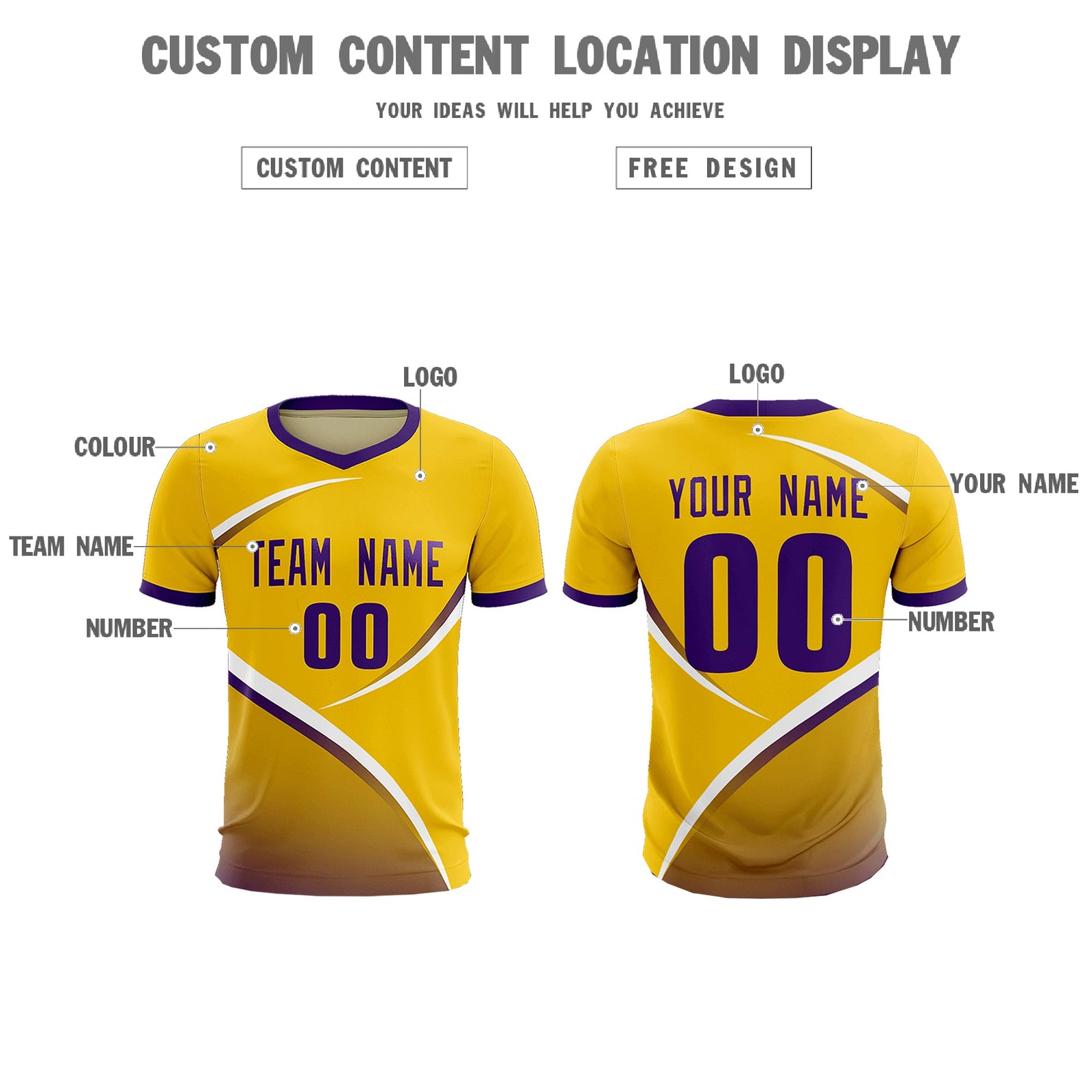 Custom Gold Old Gold Color Block Training Uniform For Men Soccer Sets Jersey