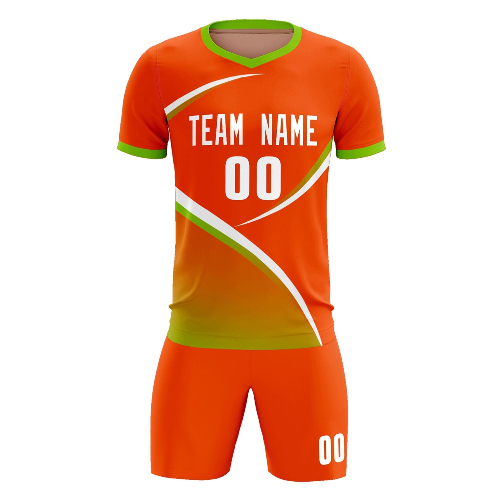 Custom Orange Neon Green Color Block Training Uniform For Men Soccer Sets Jersey