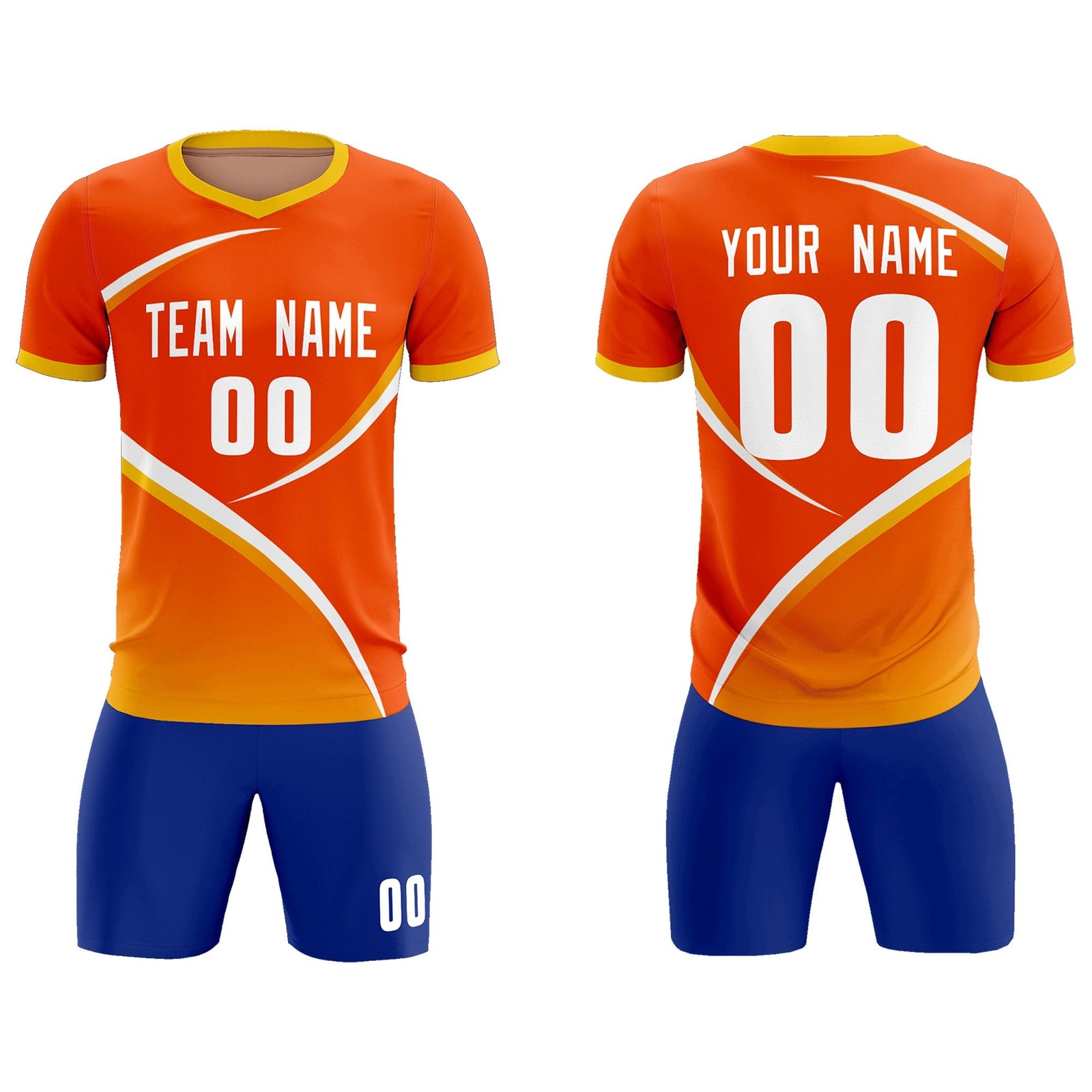 Custom Orange Gold Color Block Training Uniform For Men Soccer Sets Jersey