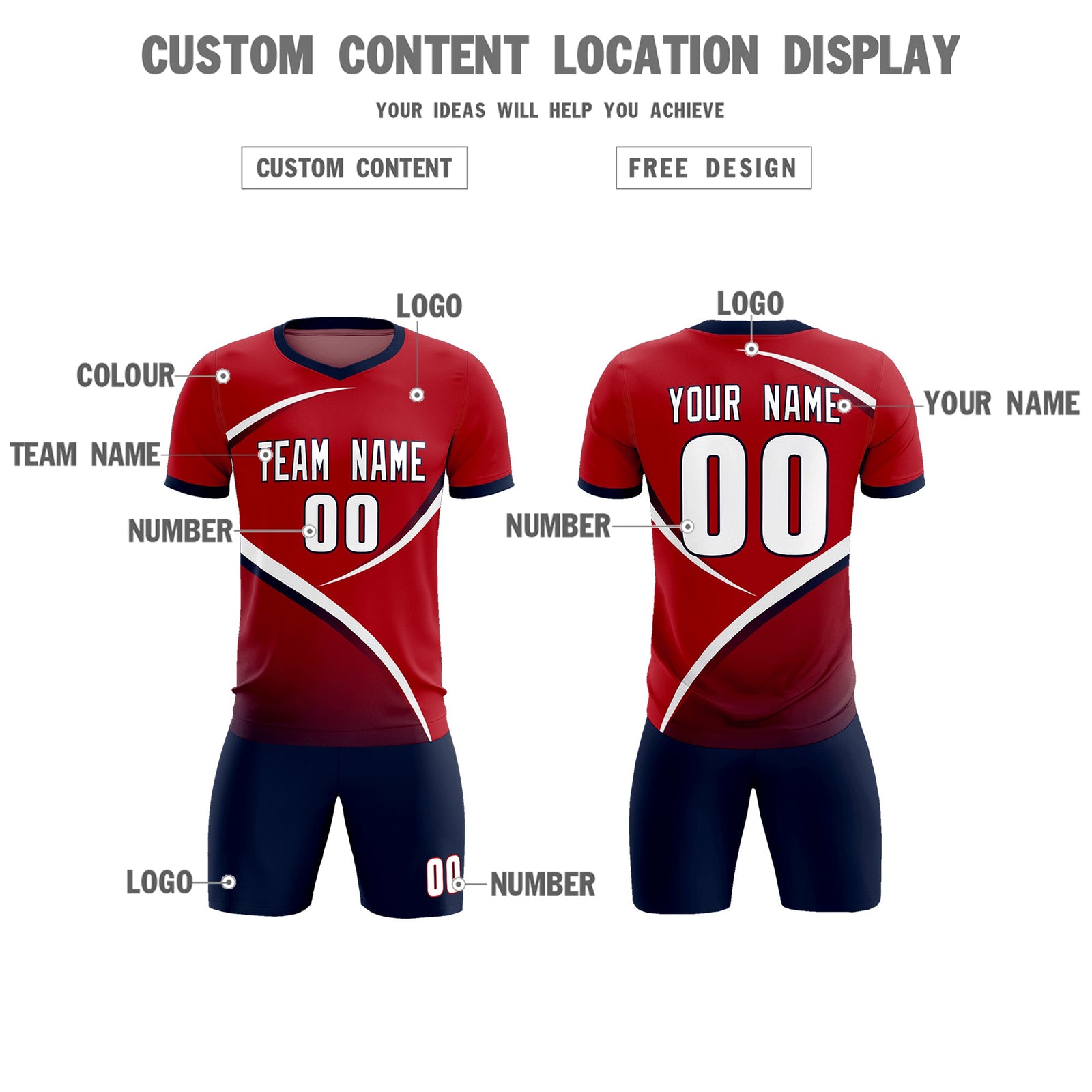 Custom Red Navy Color Block Training Uniform For Men Soccer Sets Jersey