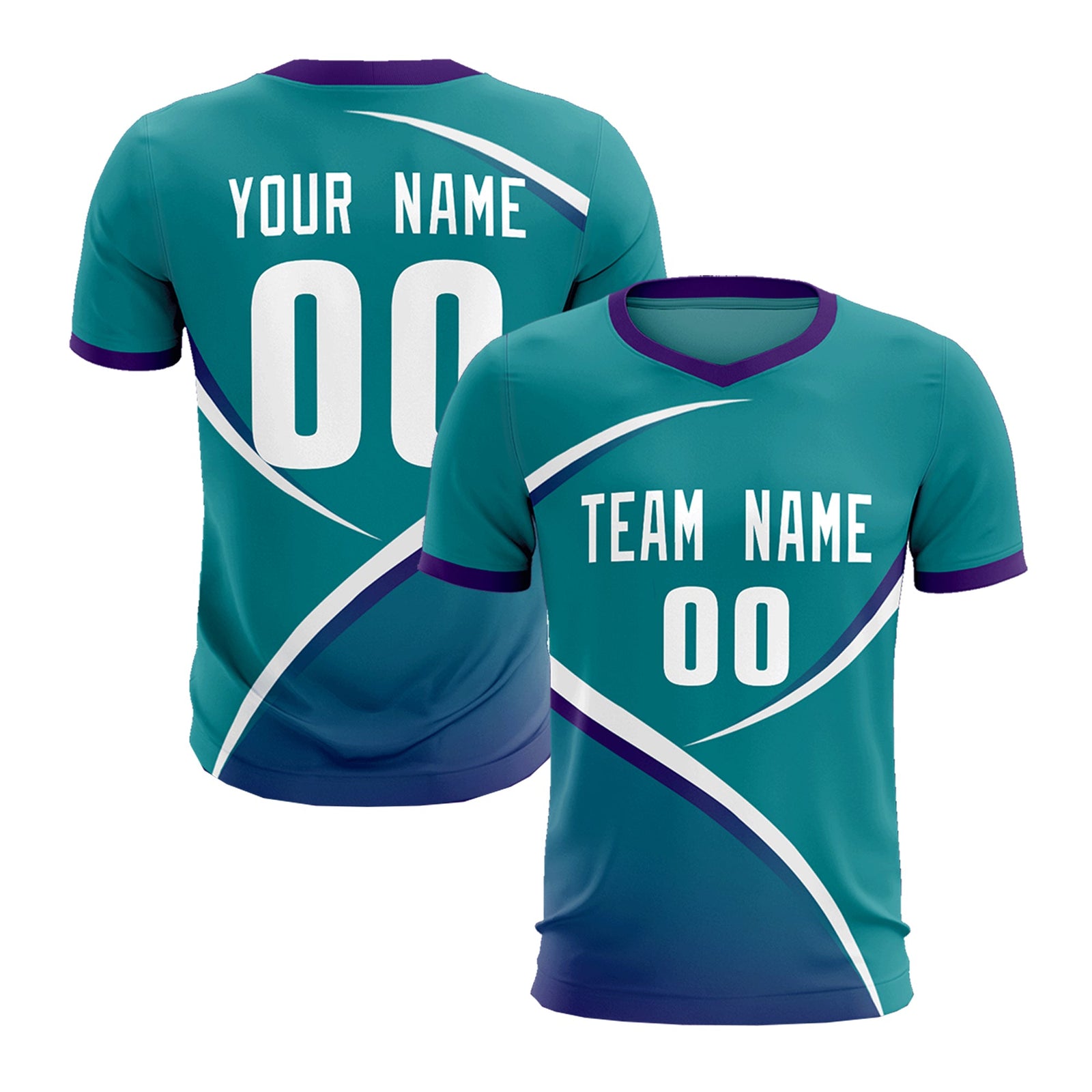 Custom Aqua Purple Color Block Training Uniform For Men Soccer Sets Jersey