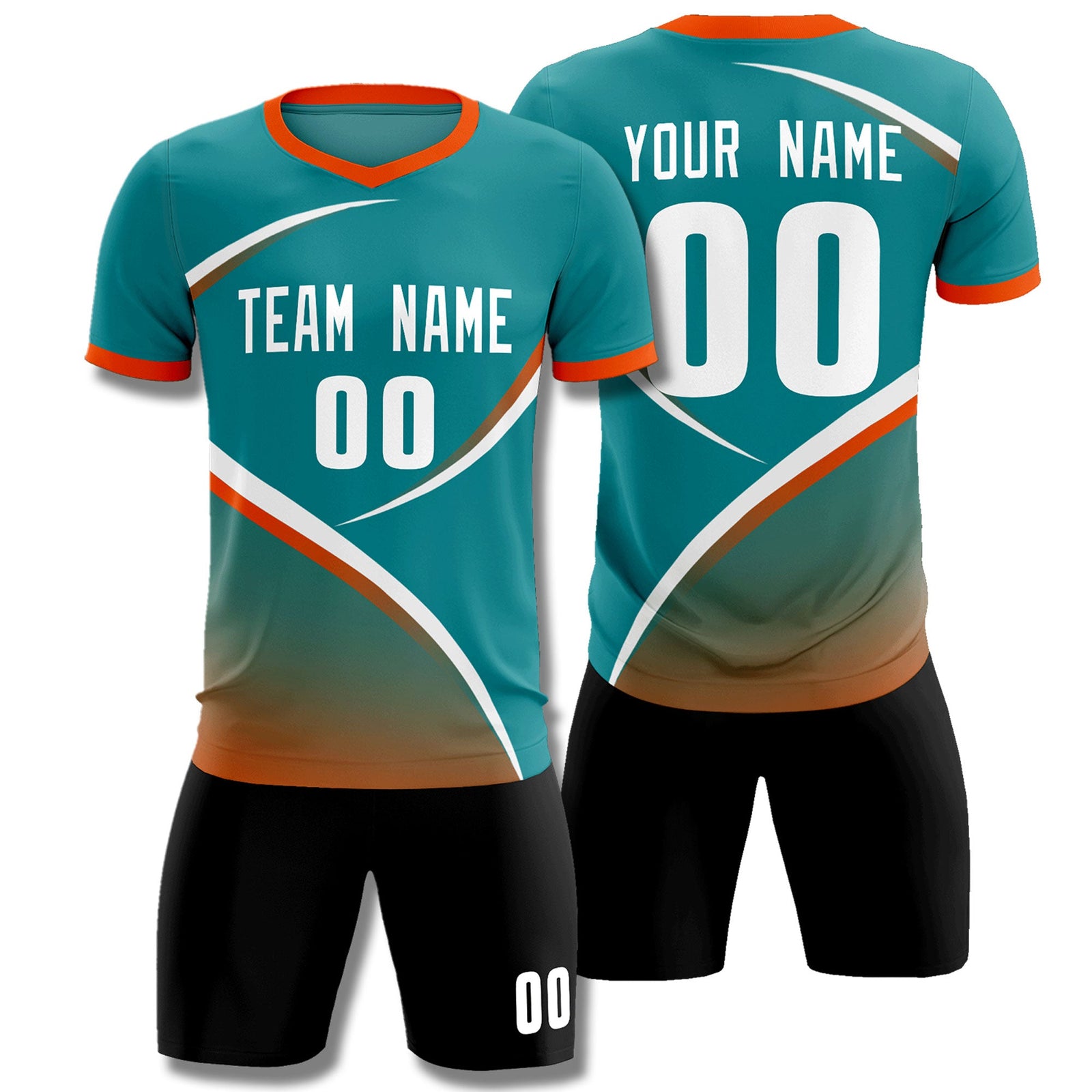 Custom Aqua Orange Color Block Training Uniform For Men Soccer Sets Jersey