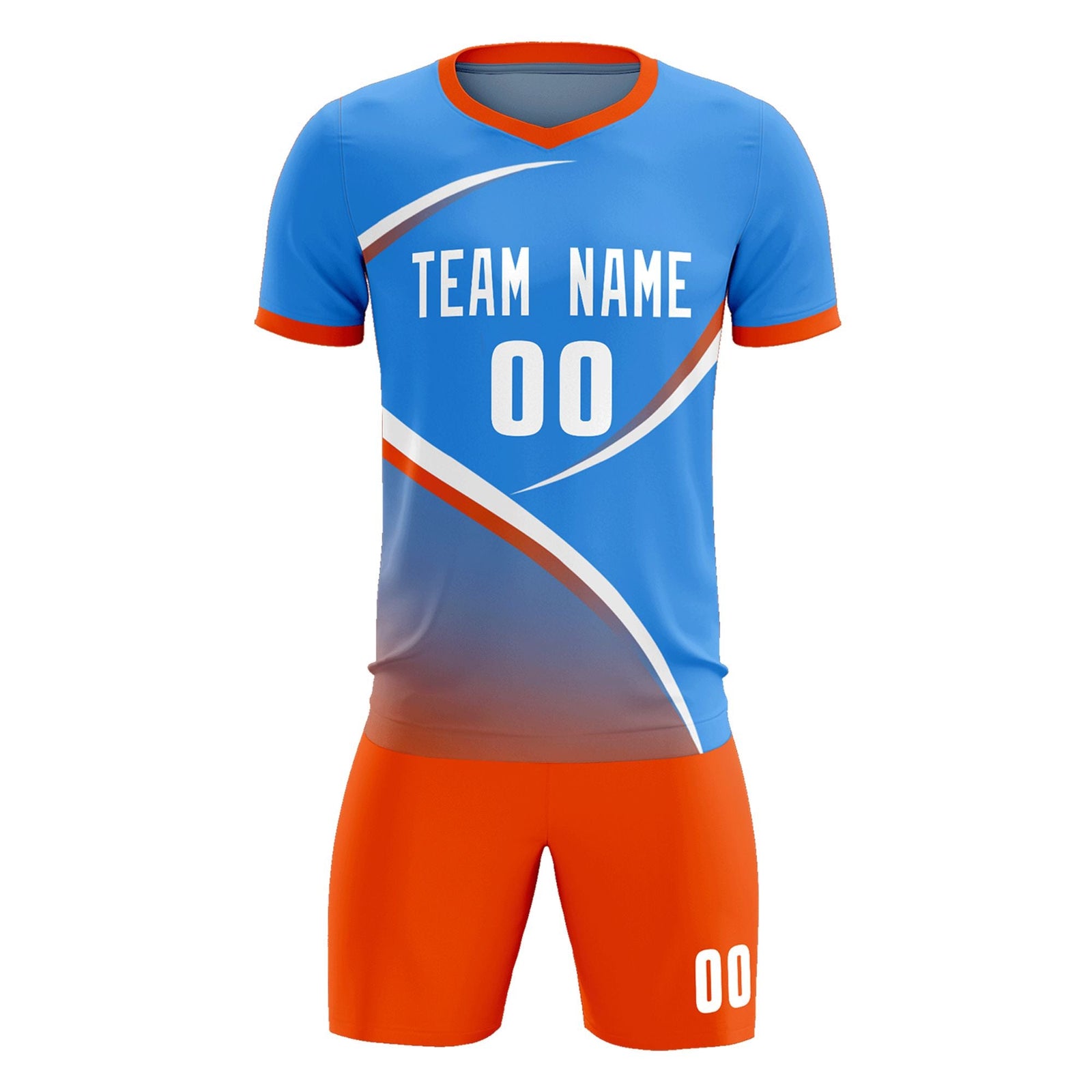 Custom Powder Blue Orange Color Block Training Uniform For Men Soccer Sets Jersey