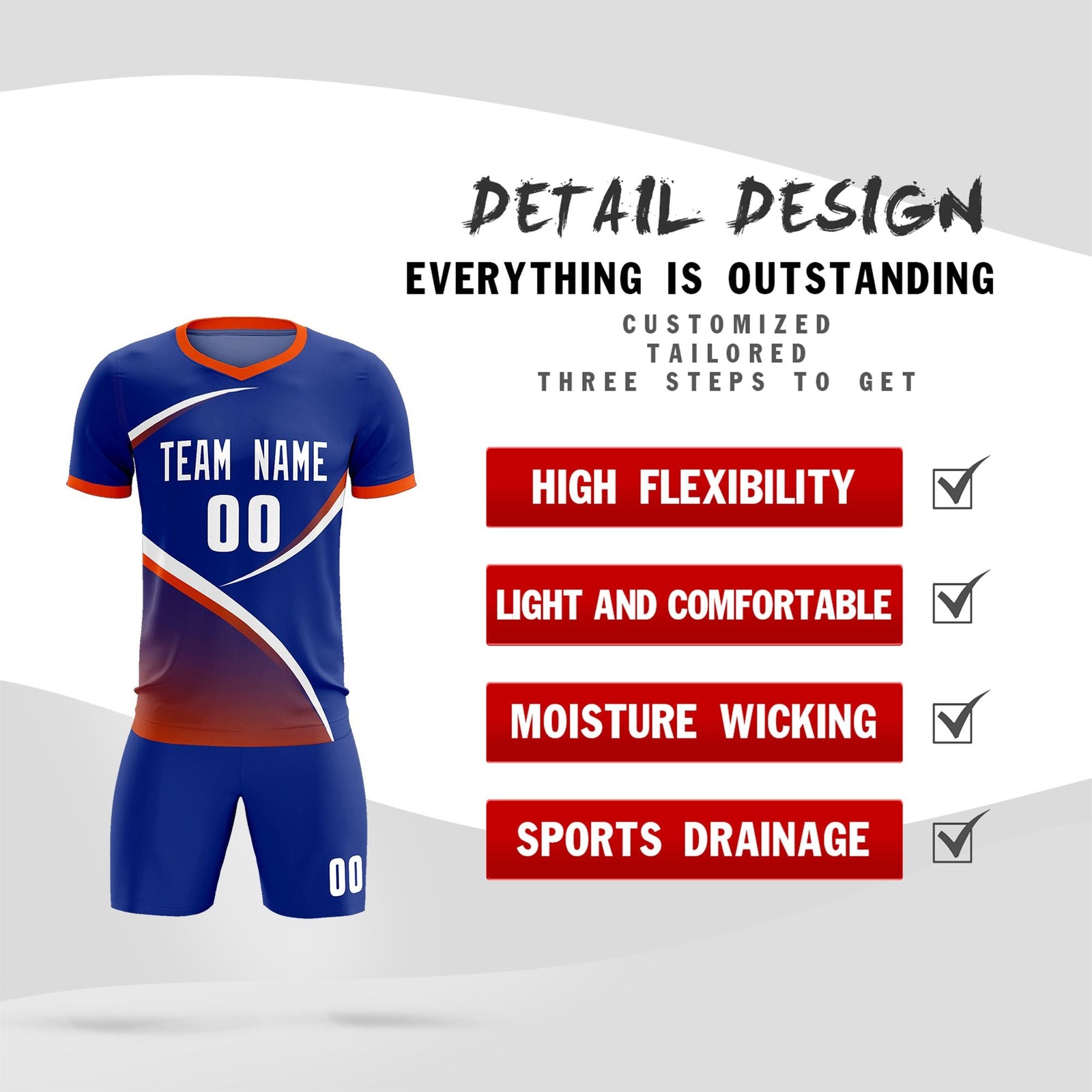 Custom Royal Orange Color Block Training Uniform For Men Soccer Sets Jersey