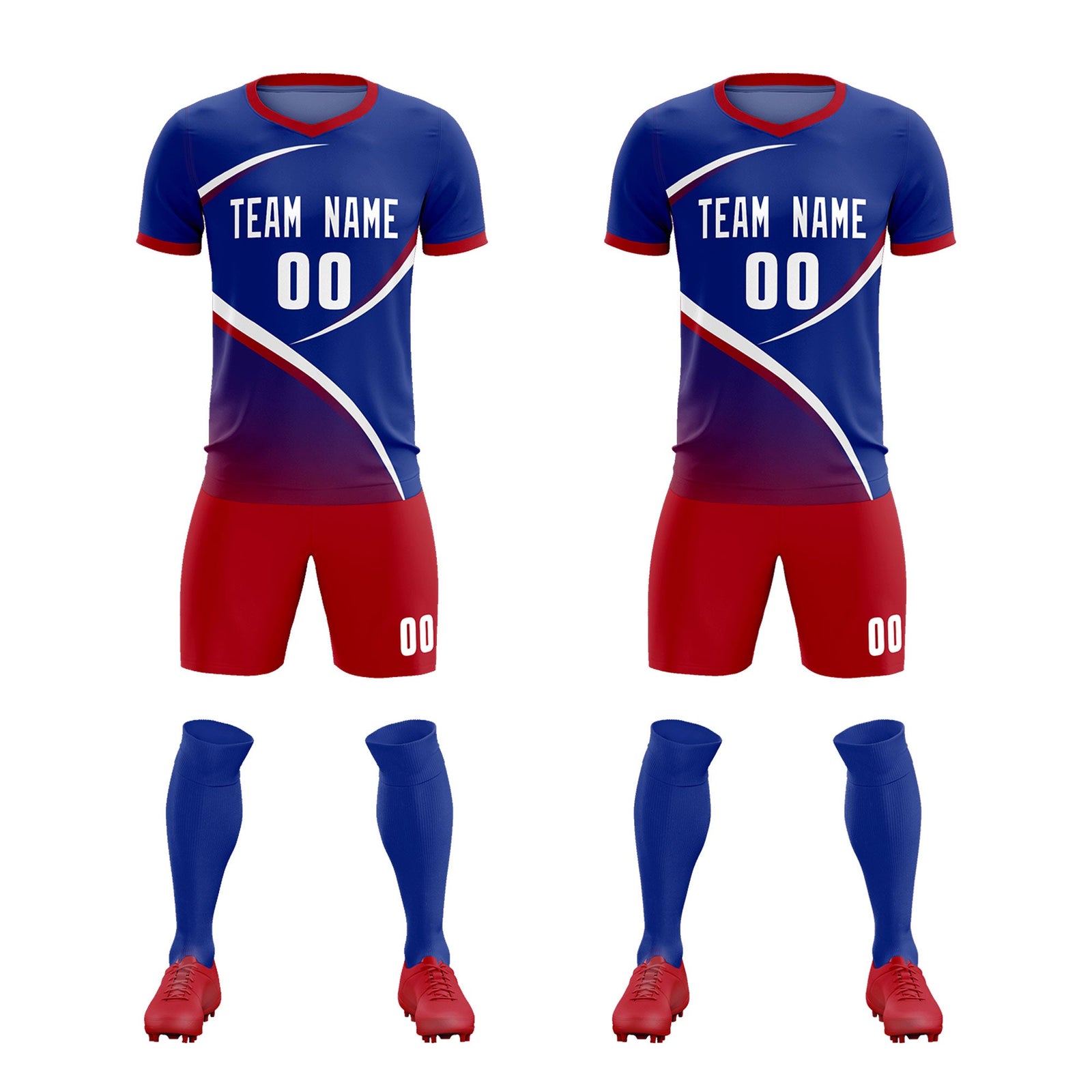 Custom Royal Red Color Block Training Uniform For Men Soccer Sets Jersey