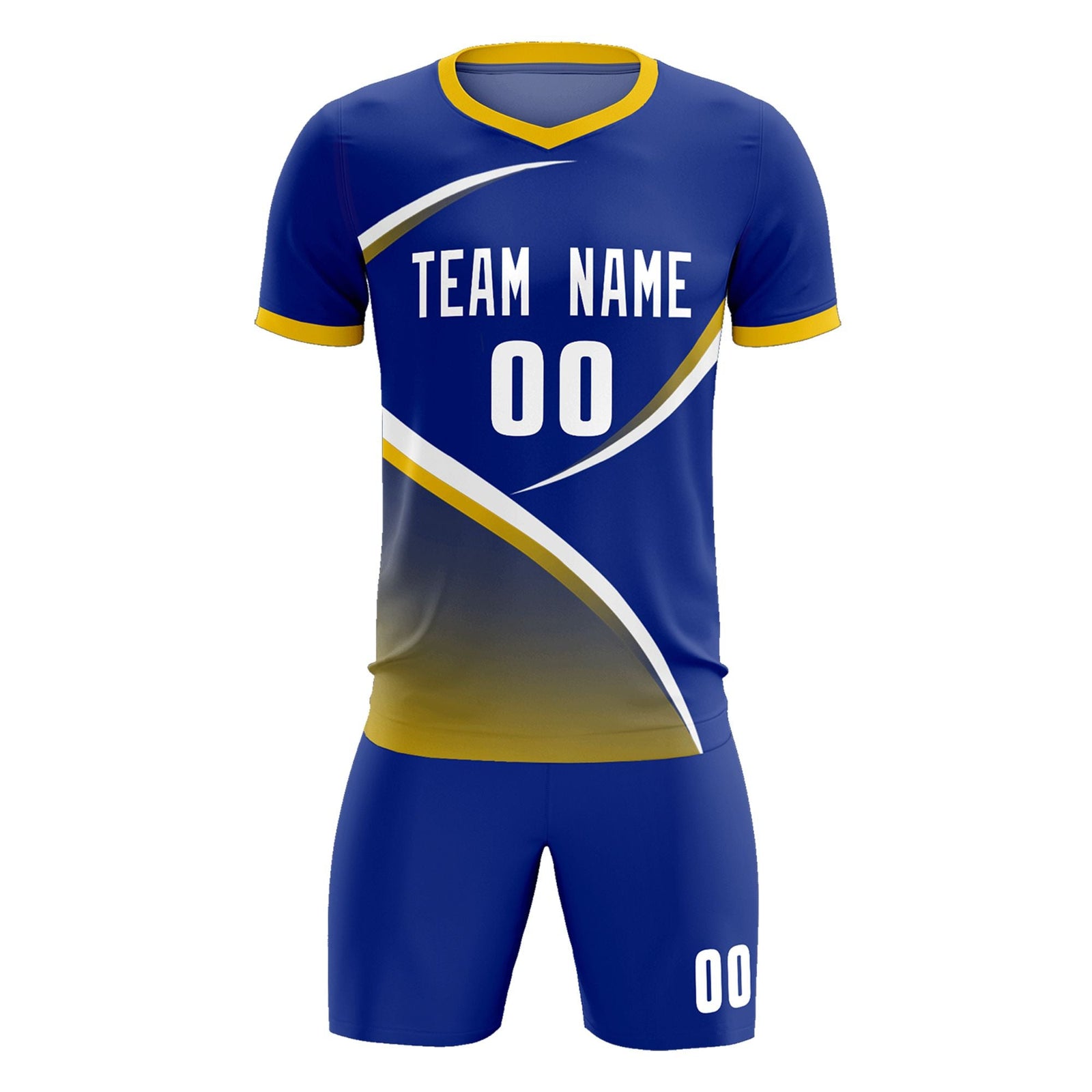Custom Royal Gold Color Block Training Uniform For Men Soccer Sets Jersey
