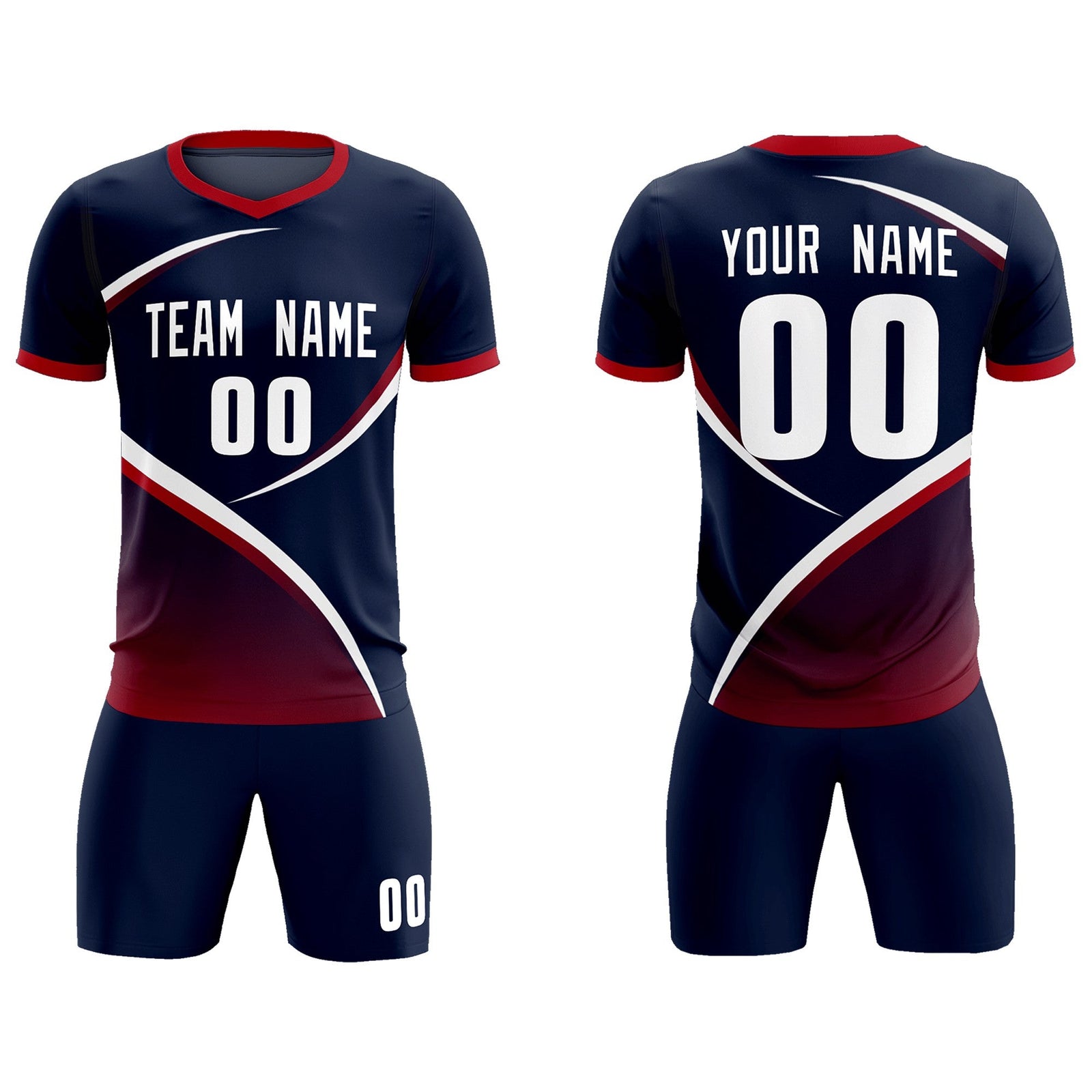 Custom Navy Red Color Block Training Uniform For Men Soccer Sets Jersey