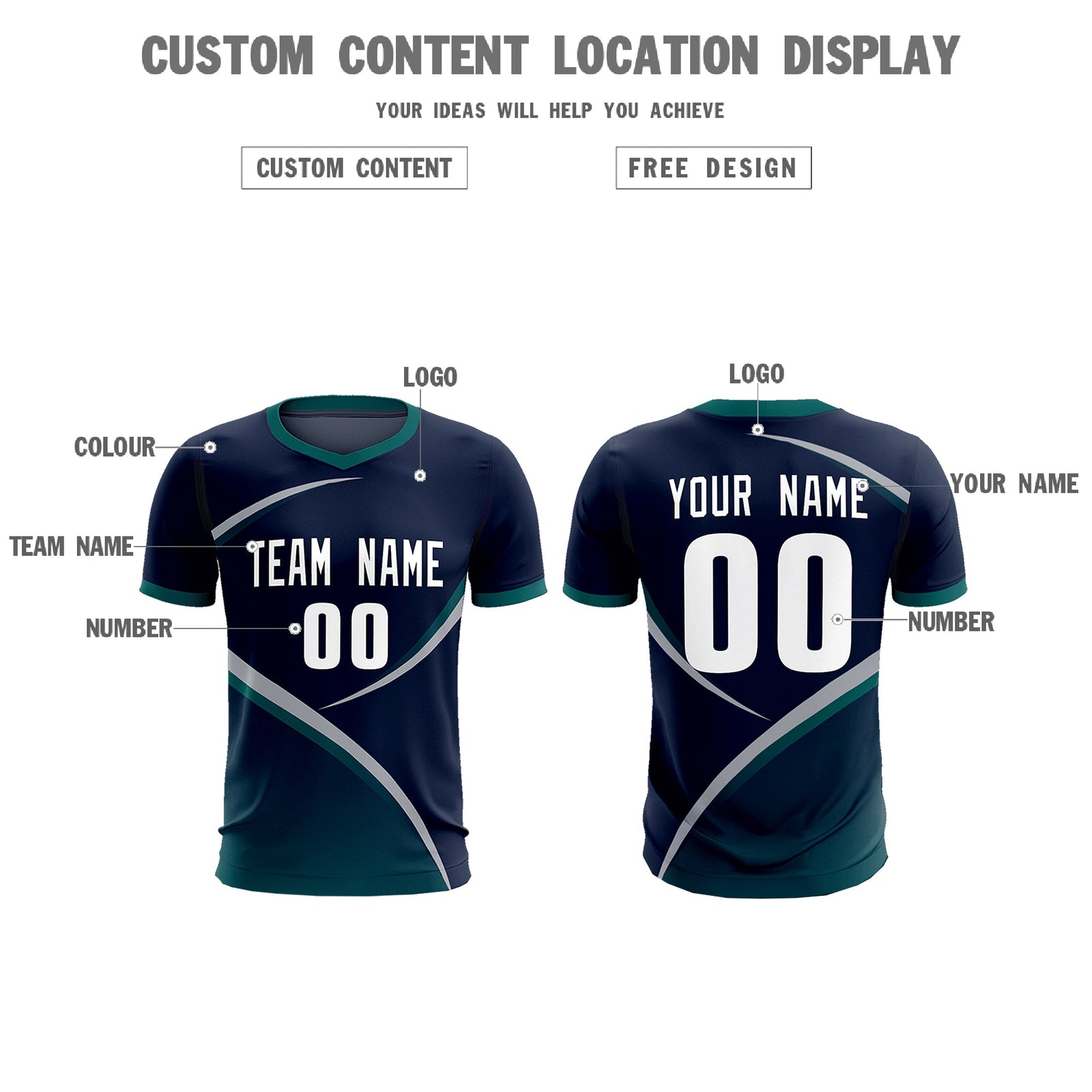 Custom Navy Aqua Color Block Training Uniform For Men Soccer Sets Jersey