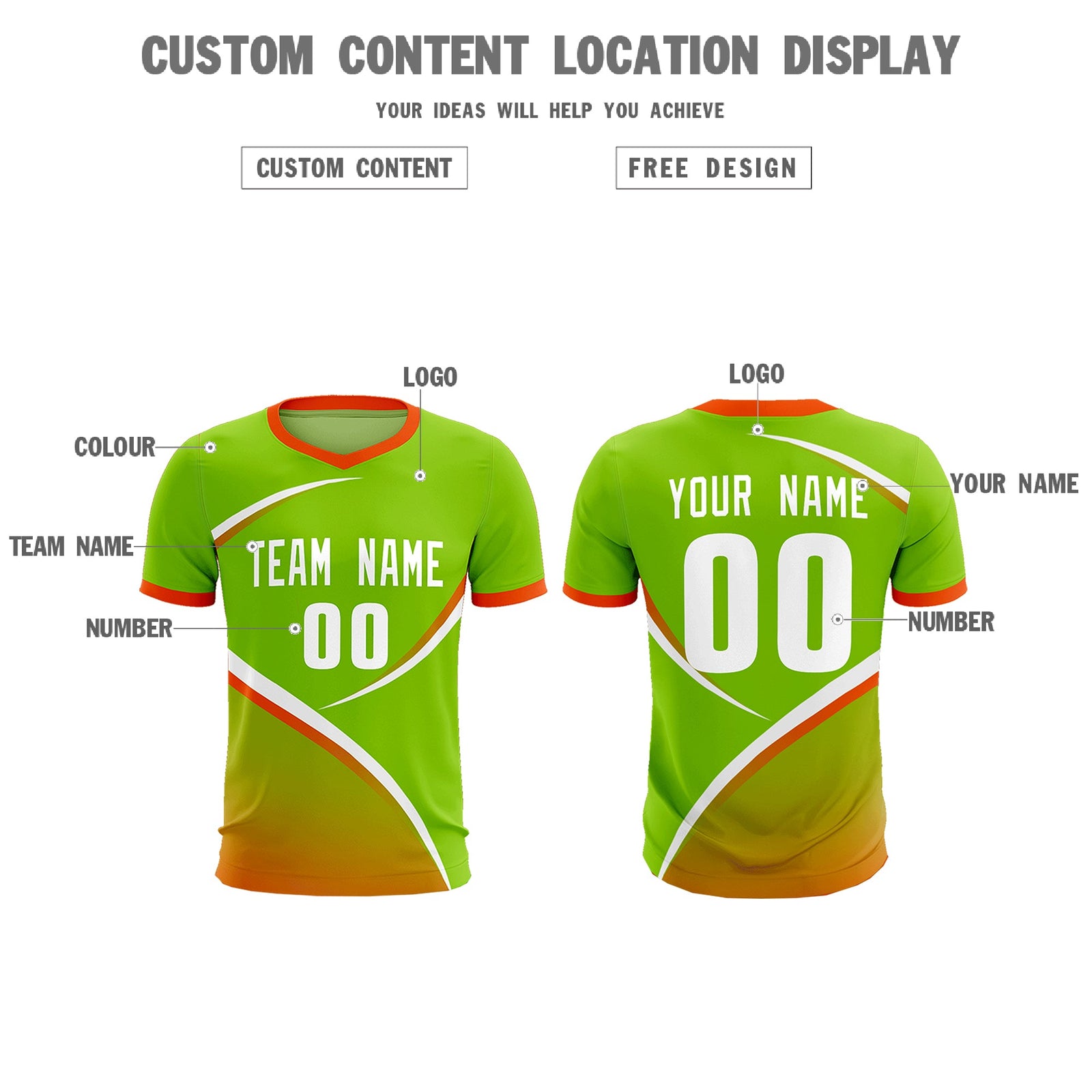 Custom Neon Green Orange Color Block Training Uniform For Men Soccer Sets Jersey