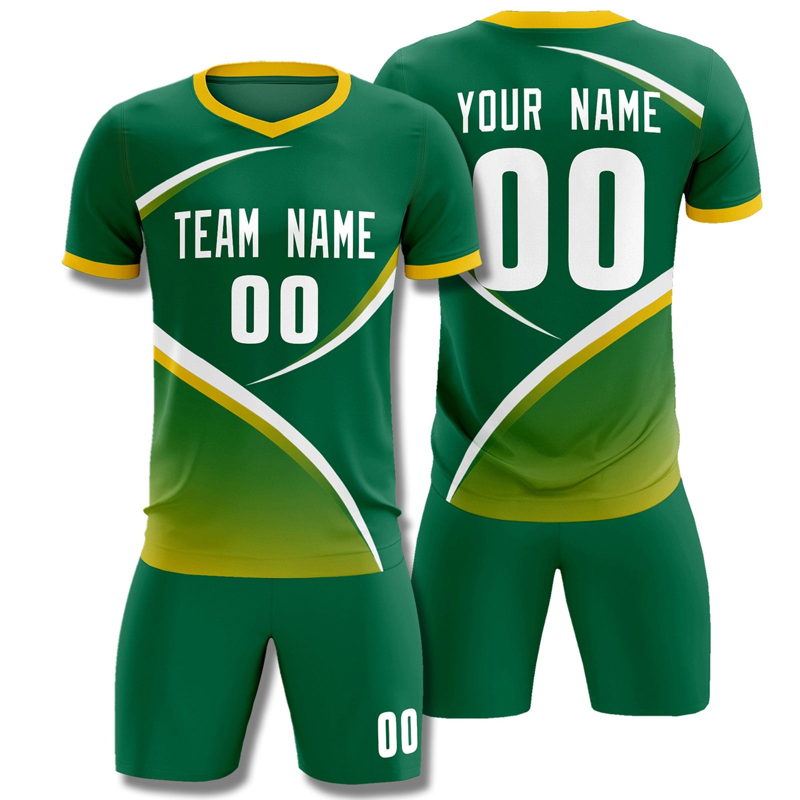 Custom Kelly Green Gold Color Block Training Uniform For Men Soccer Sets Jersey
