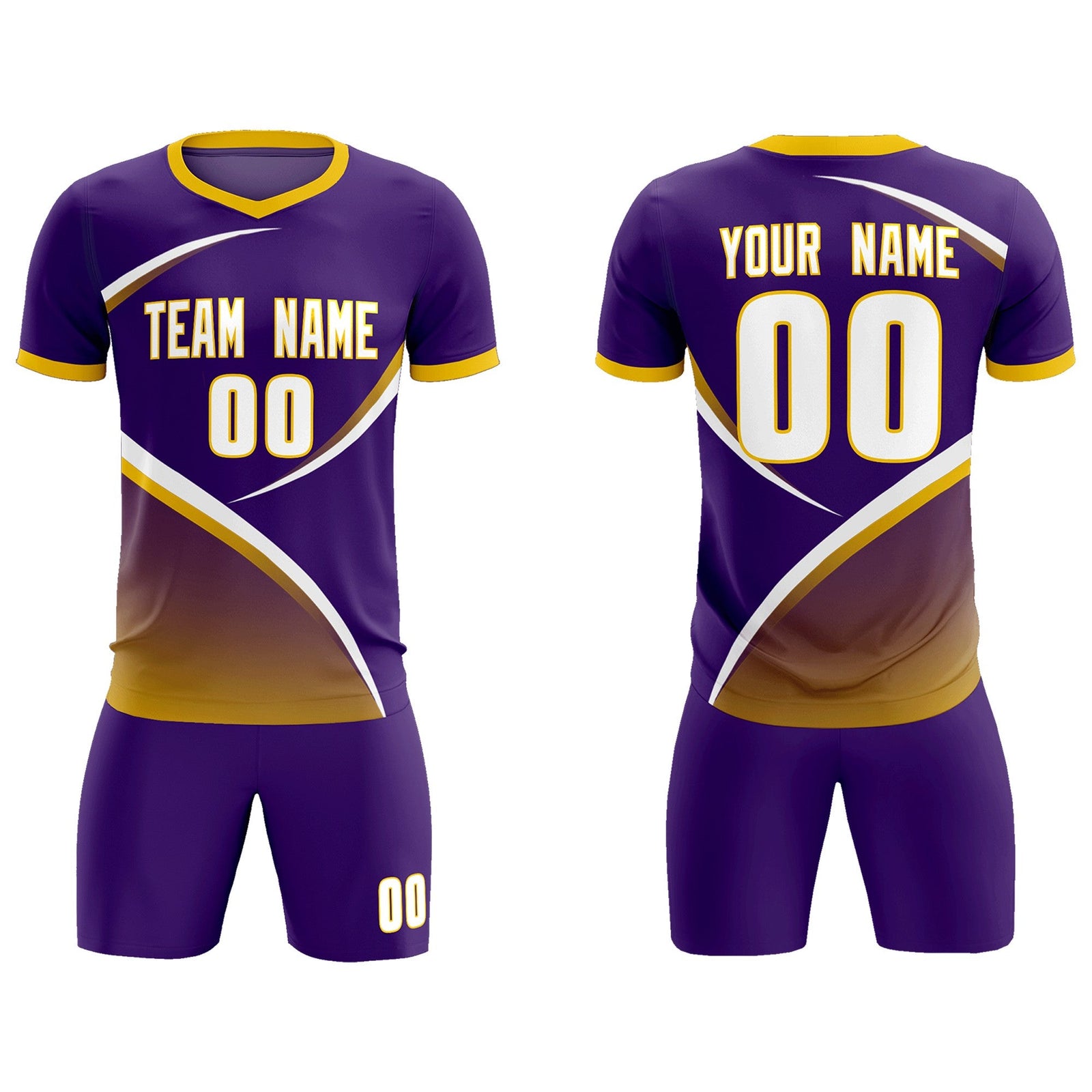 Custom Purple Gold Color Block Training Uniform For Men Soccer Sets Jersey