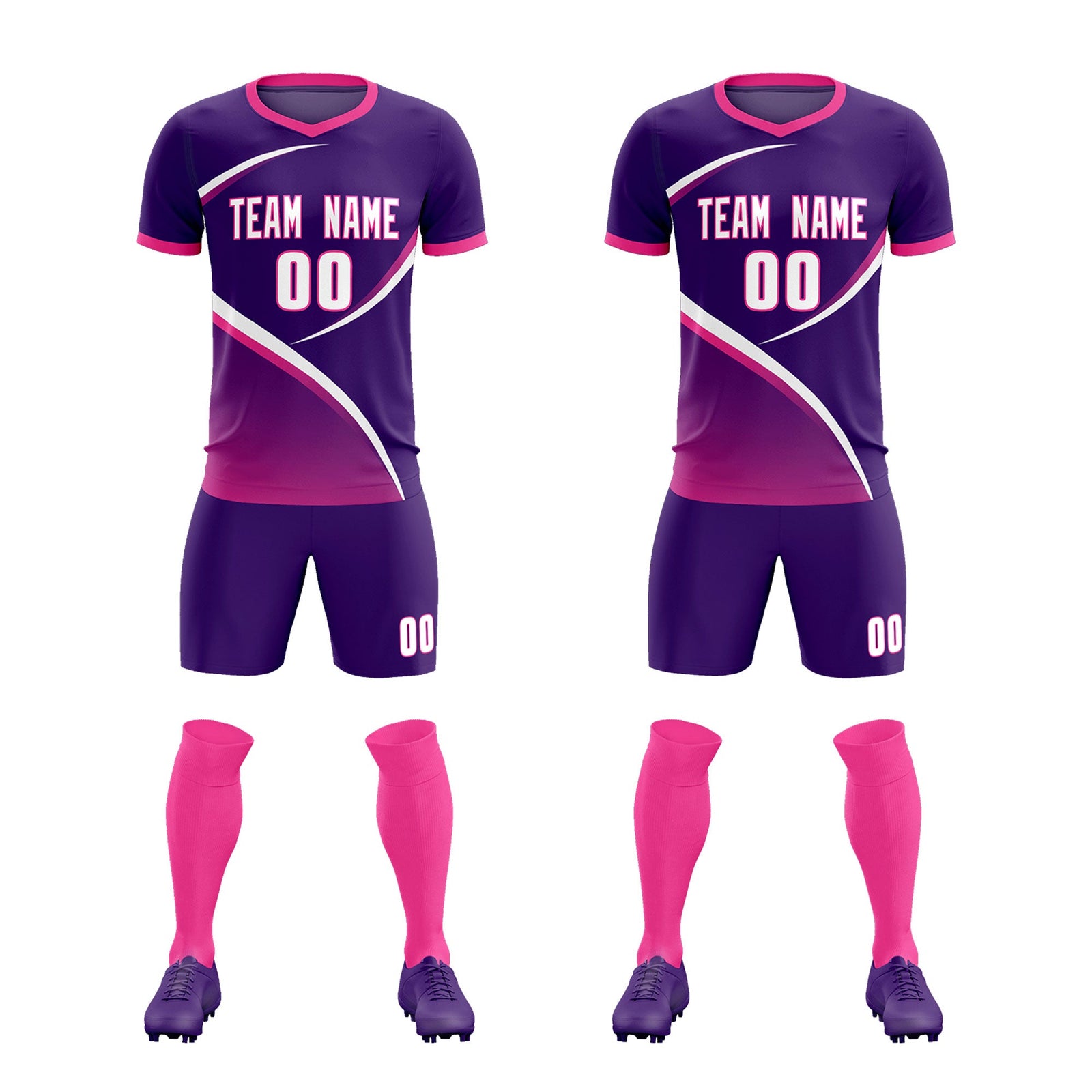 Custom Purple Pink Color Block Training Uniform For Men Soccer Sets Jersey
