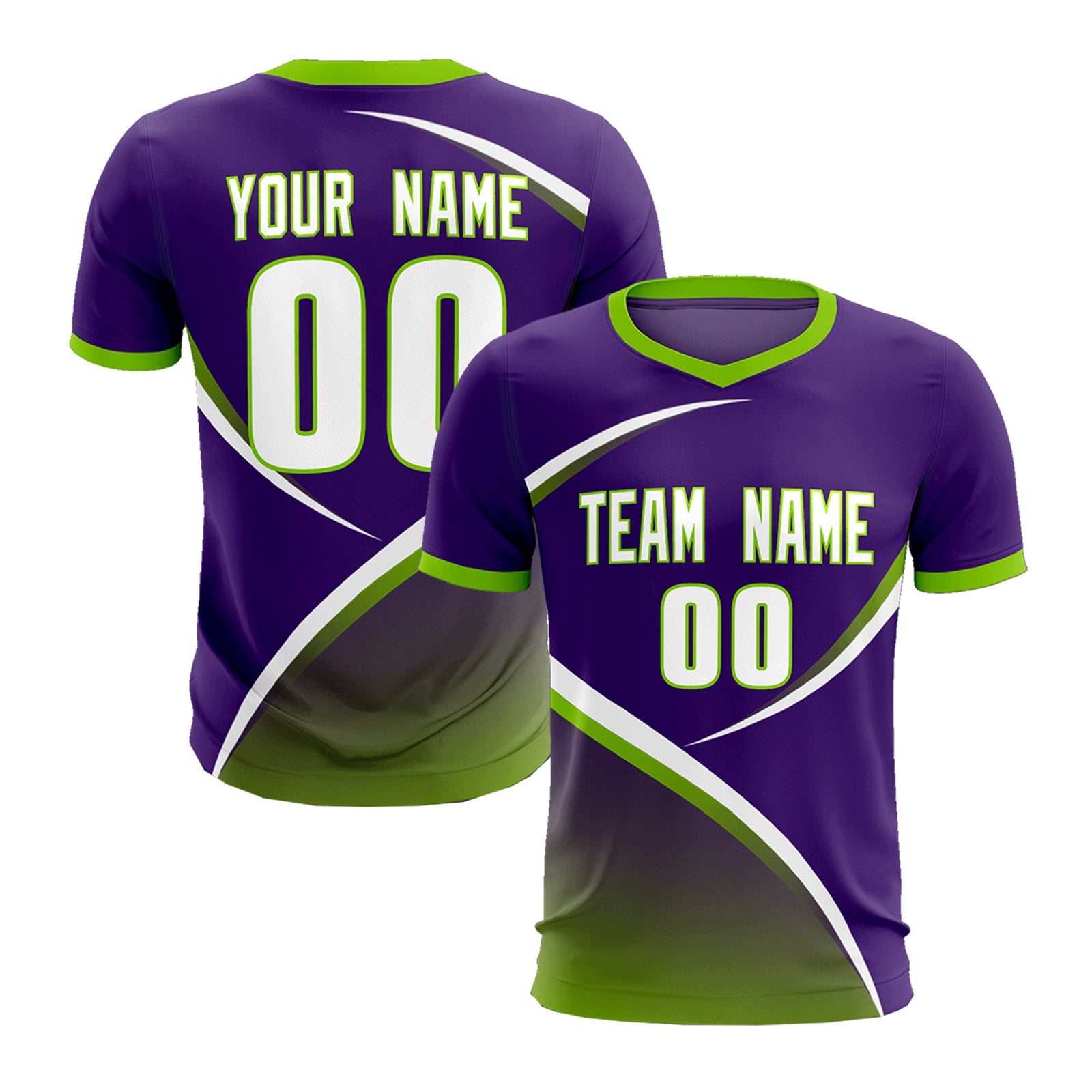 Custom Purple Neon Green Color Block Training Uniform For Men Soccer Sets Jersey