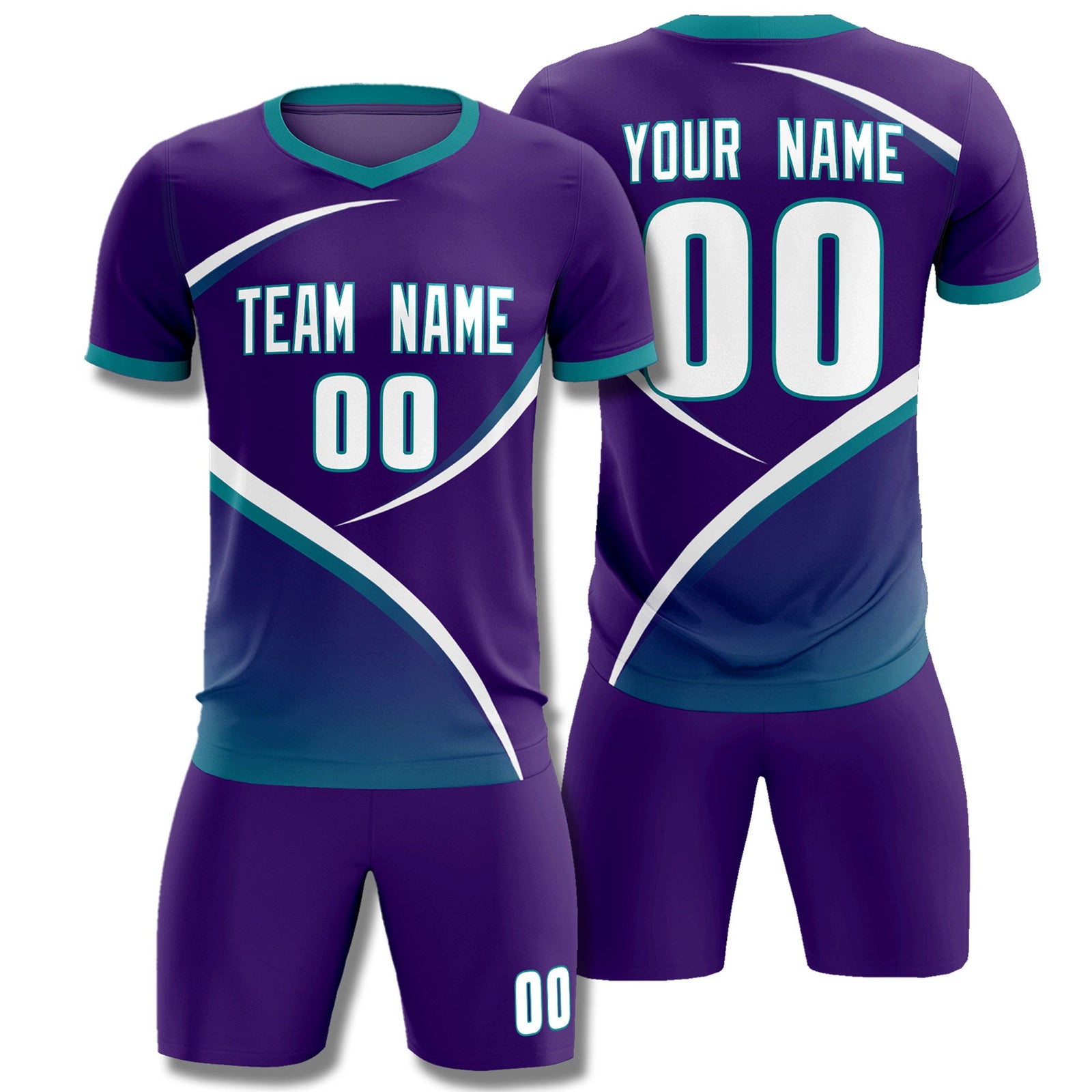 Custom Purple Aqua Color Block Training Uniform For Men Soccer Sets Jersey