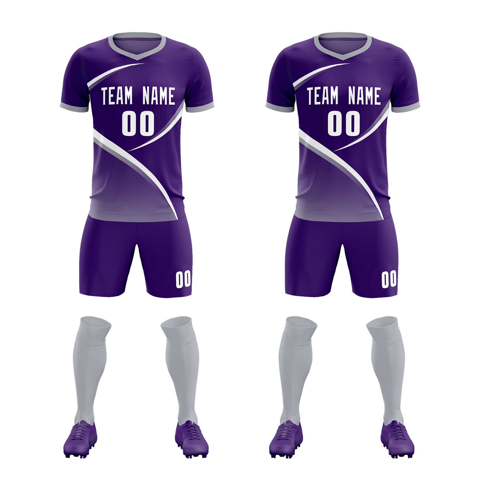 Custom Purple Gray Color Block Training Uniform For Men Soccer Sets Jersey