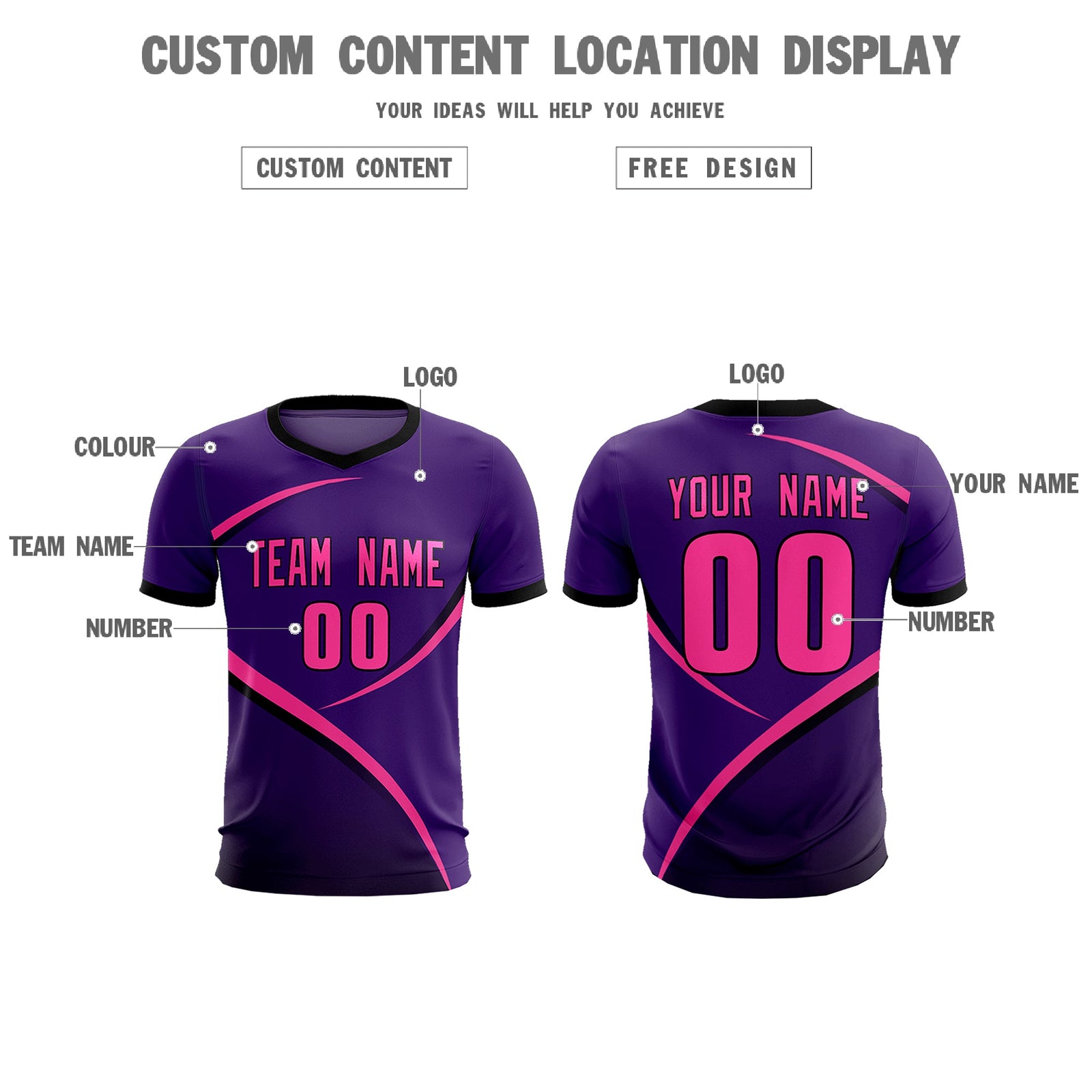 Custom Purple Black Color Block Training Uniform For Men Soccer Sets Jersey