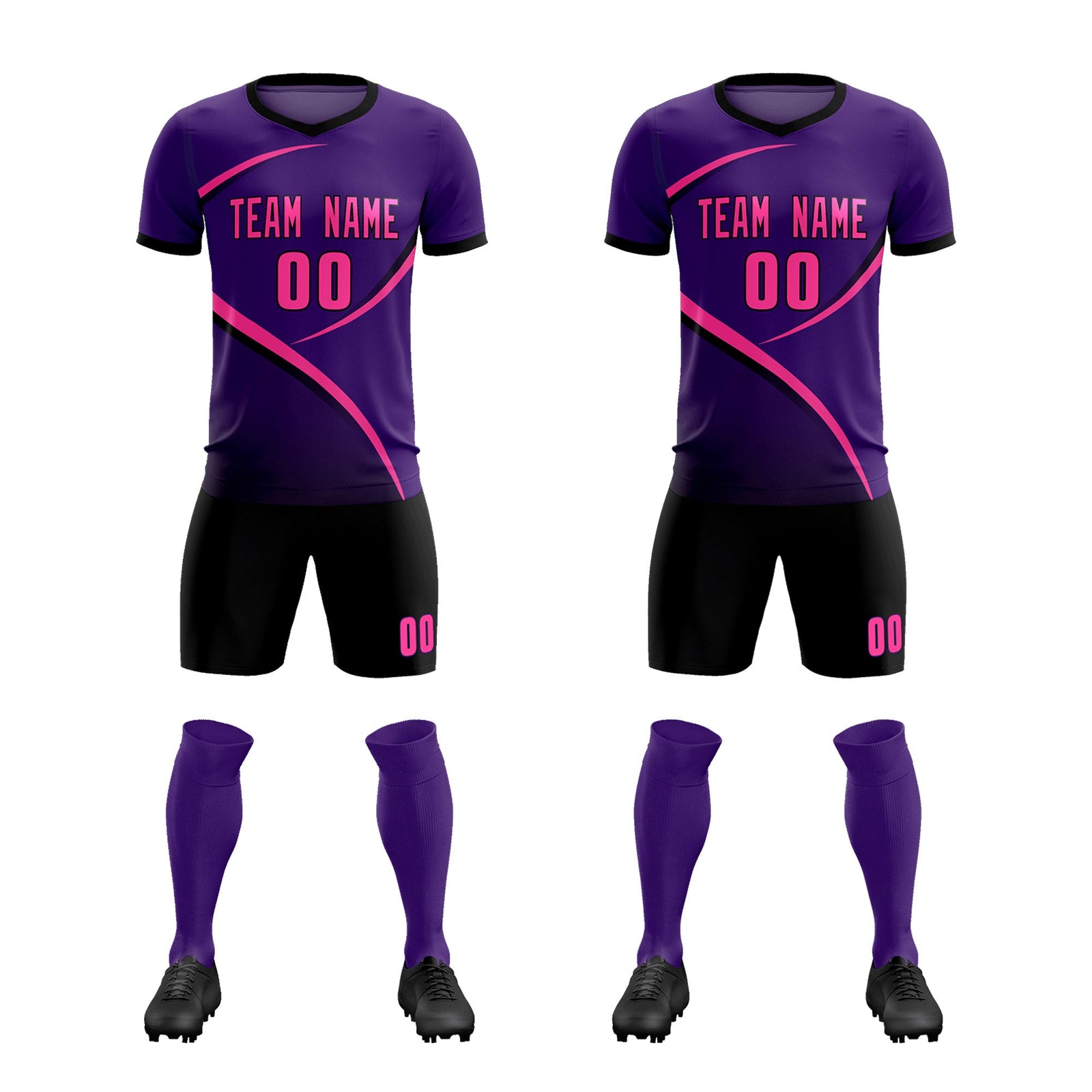 Custom Purple Black Color Block Training Uniform For Men Soccer Sets Jersey