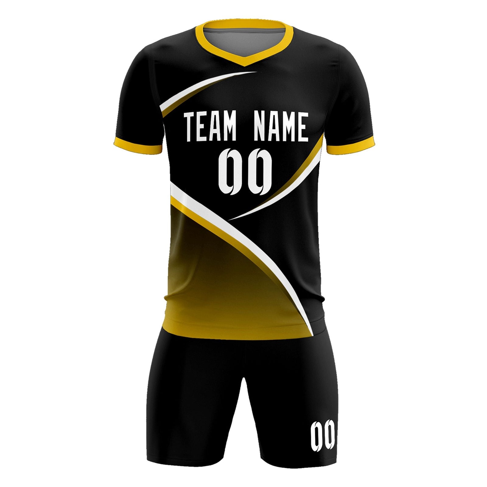 Custom Black Gold Color Block Training Uniform For Men Soccer Sets Jersey