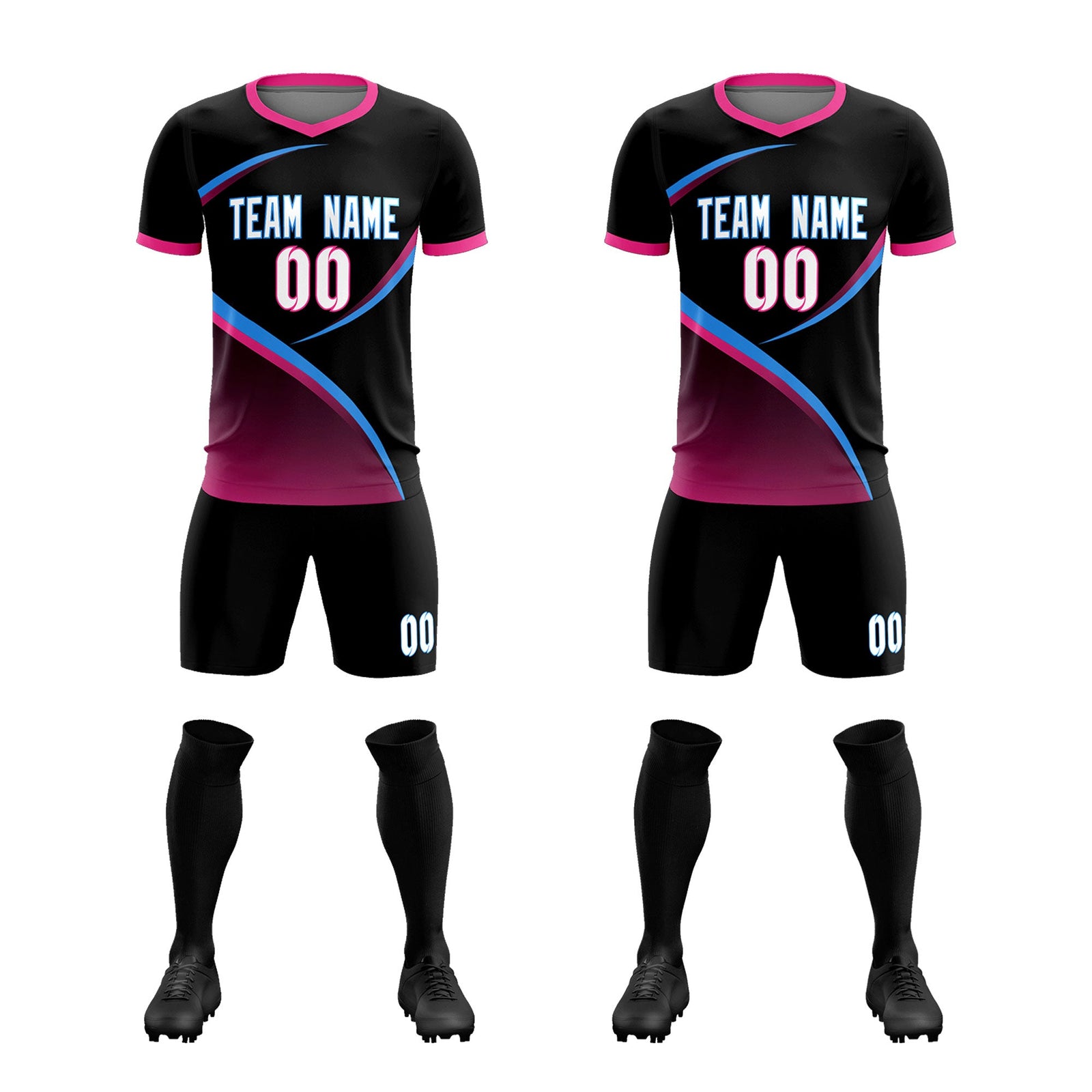Custom Black Pink Color Block Training Uniform For Men Soccer Sets Jersey