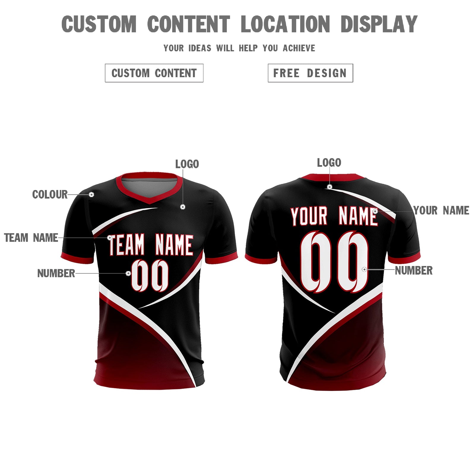 Custom Black Red Color Block Training Uniform For Men Soccer Sets Jersey