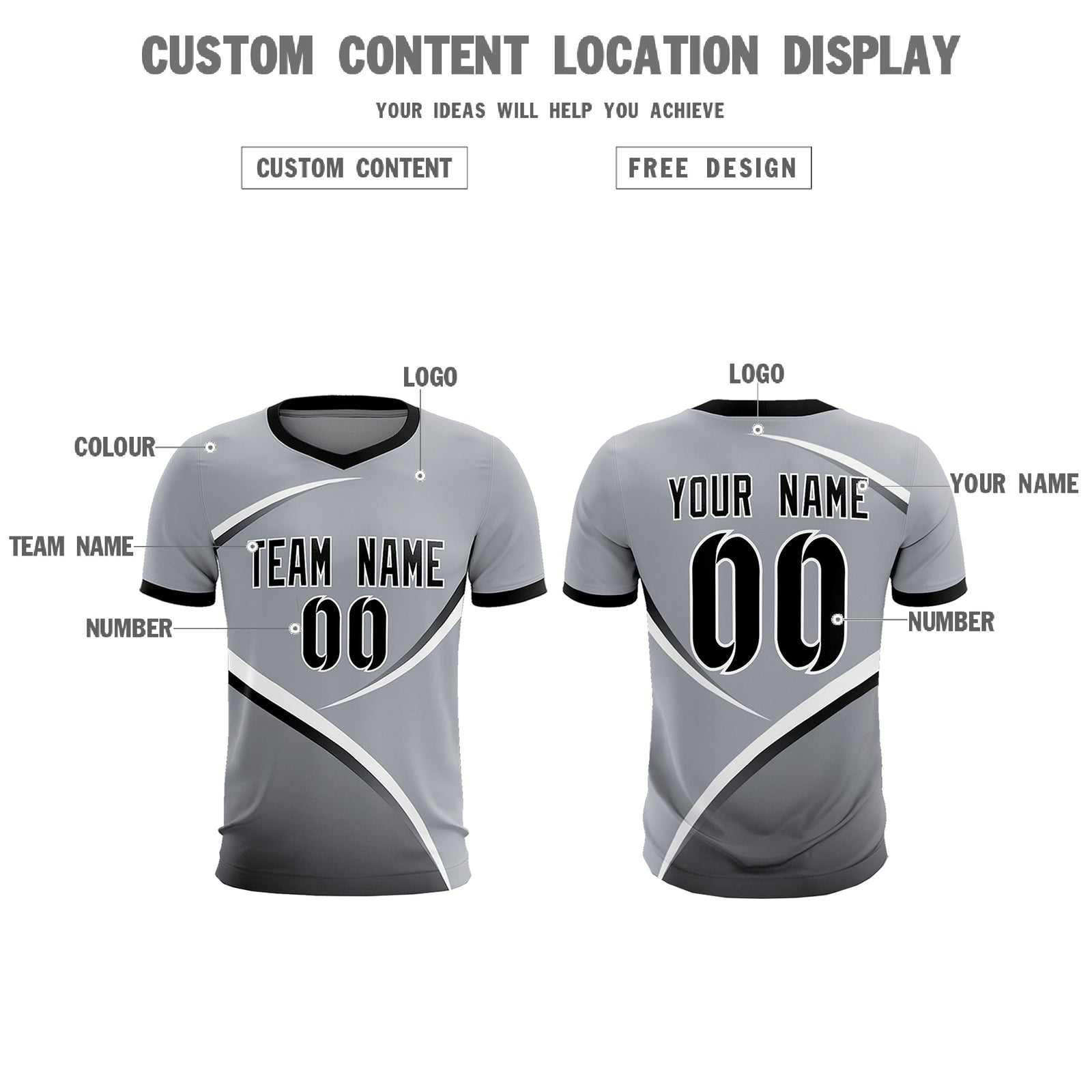 Custom Gray Black Color Block Training Uniform For Men Soccer Sets Jersey