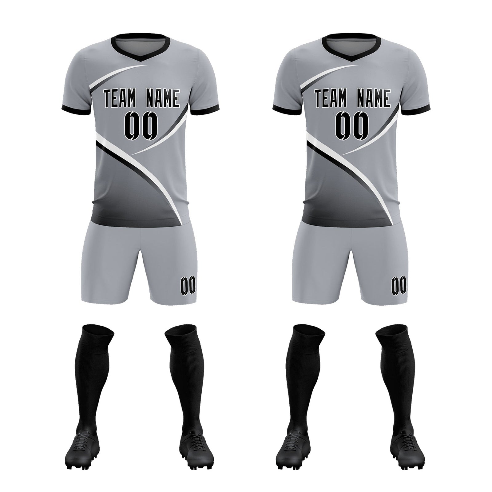 Custom Gray Black Color Block Training Uniform For Men Soccer Sets Jersey